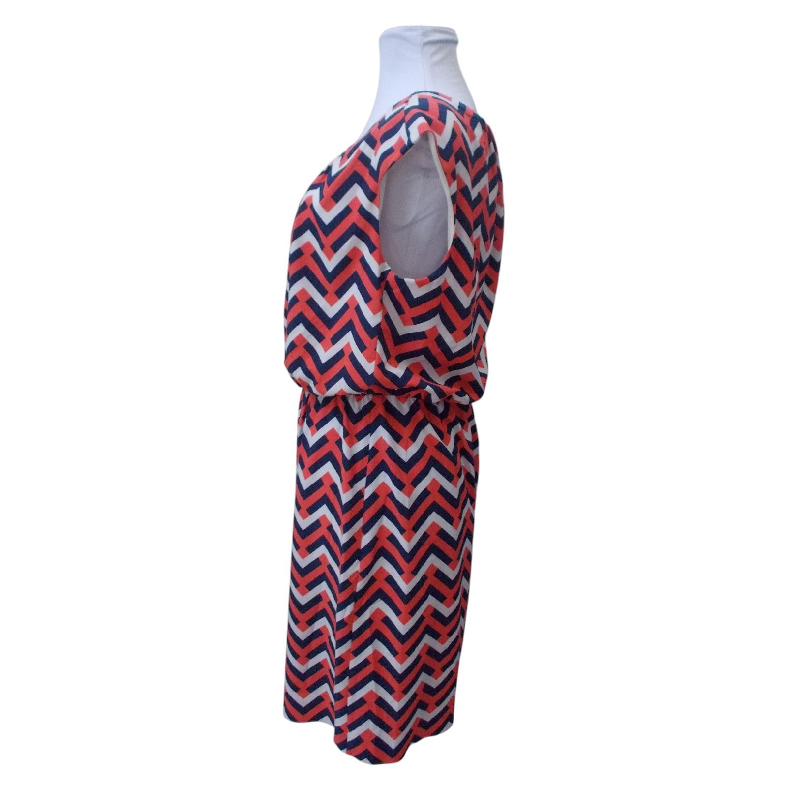 SIGNATURE by ROBBIE BEE Orange Blue White Chevron Print Cap Sleeve Dress Sz 8