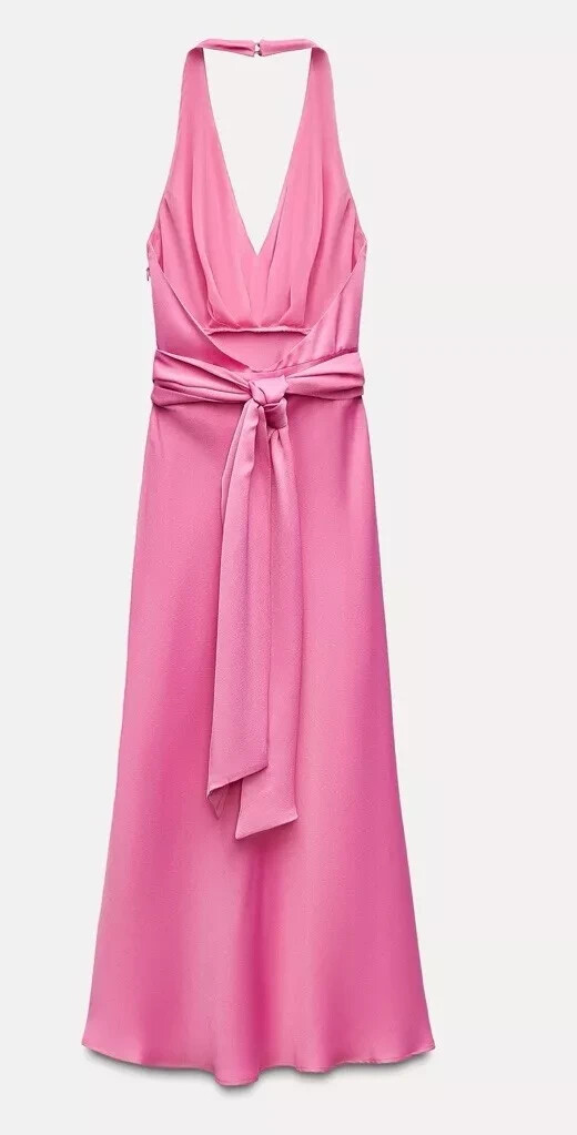 NWT_ZARA FW24 MID- PINK FLORAL SATIN EFFECT MIDI DRESS 8463/309_SIZE XS-L