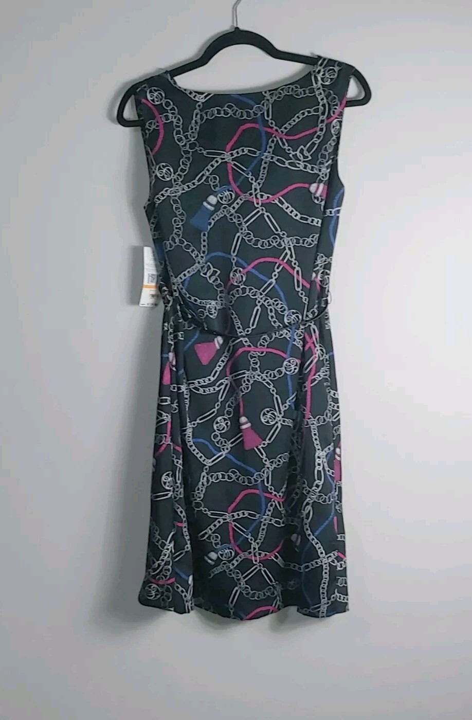 NWT Tommy Hilfiger Black Chain Link Tassel Print Dress Size Small S $129.50