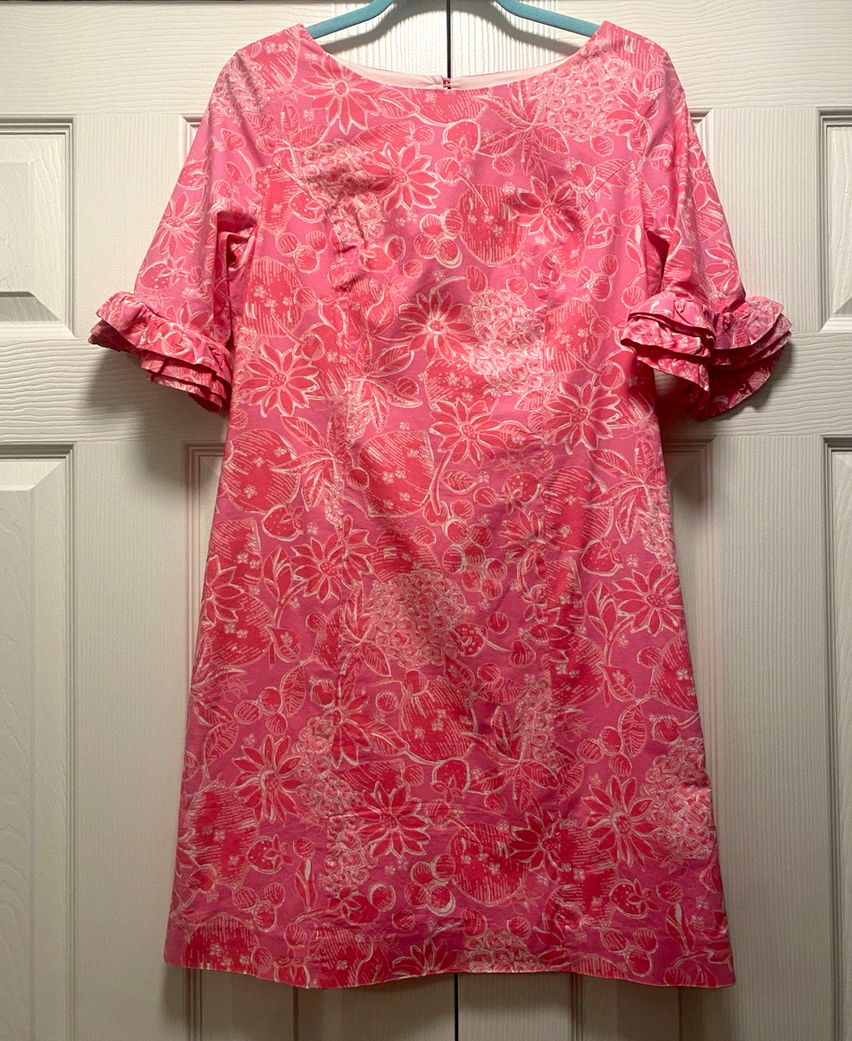 Lilly Pulitzer Women’s Size 6 Pink Floral Cotton Knee Dress Ruffle Keyhole