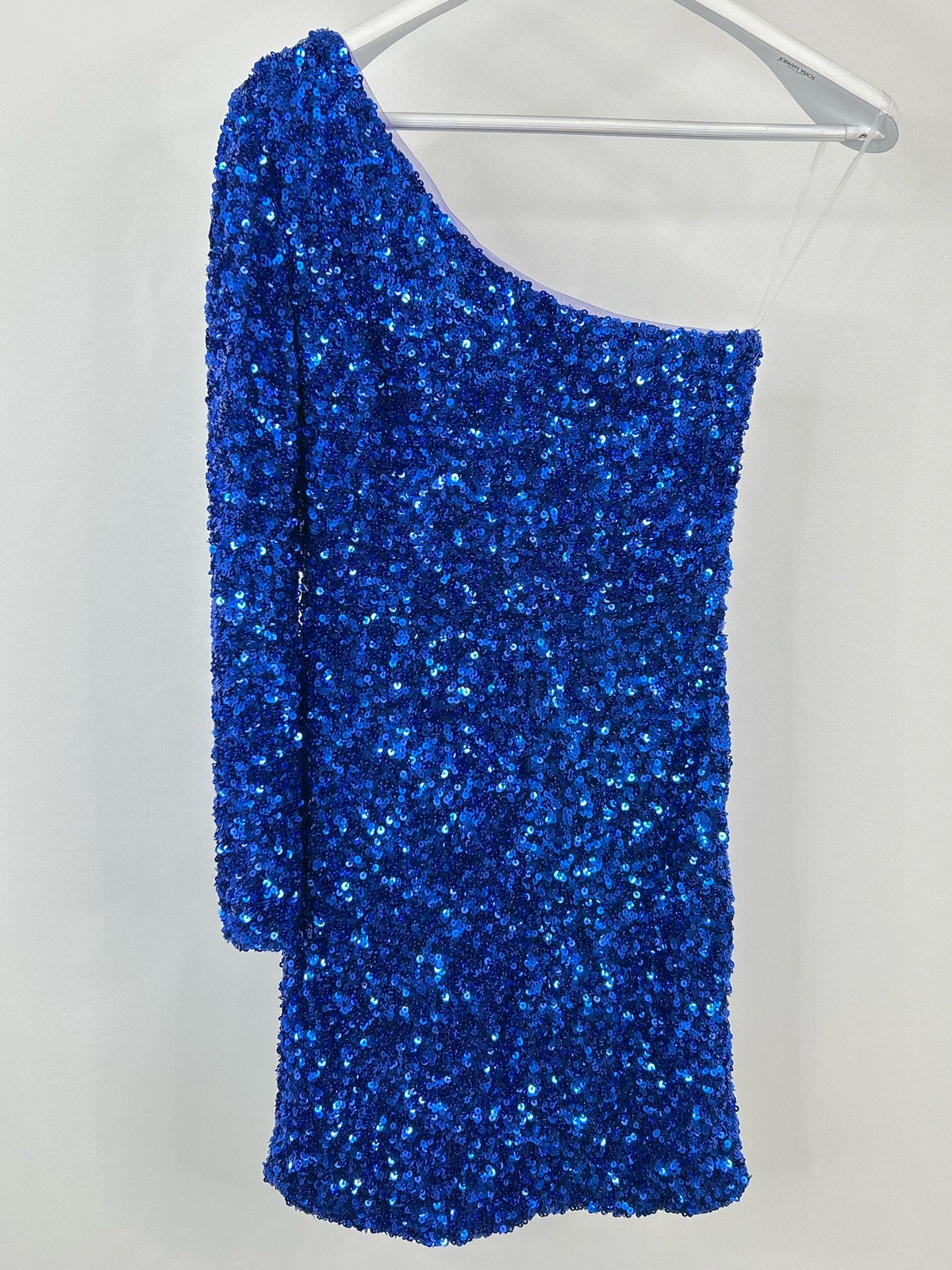 STACEES NWT One Shoulder Mini Size S Sequin Party Wedding Blue Women Dress