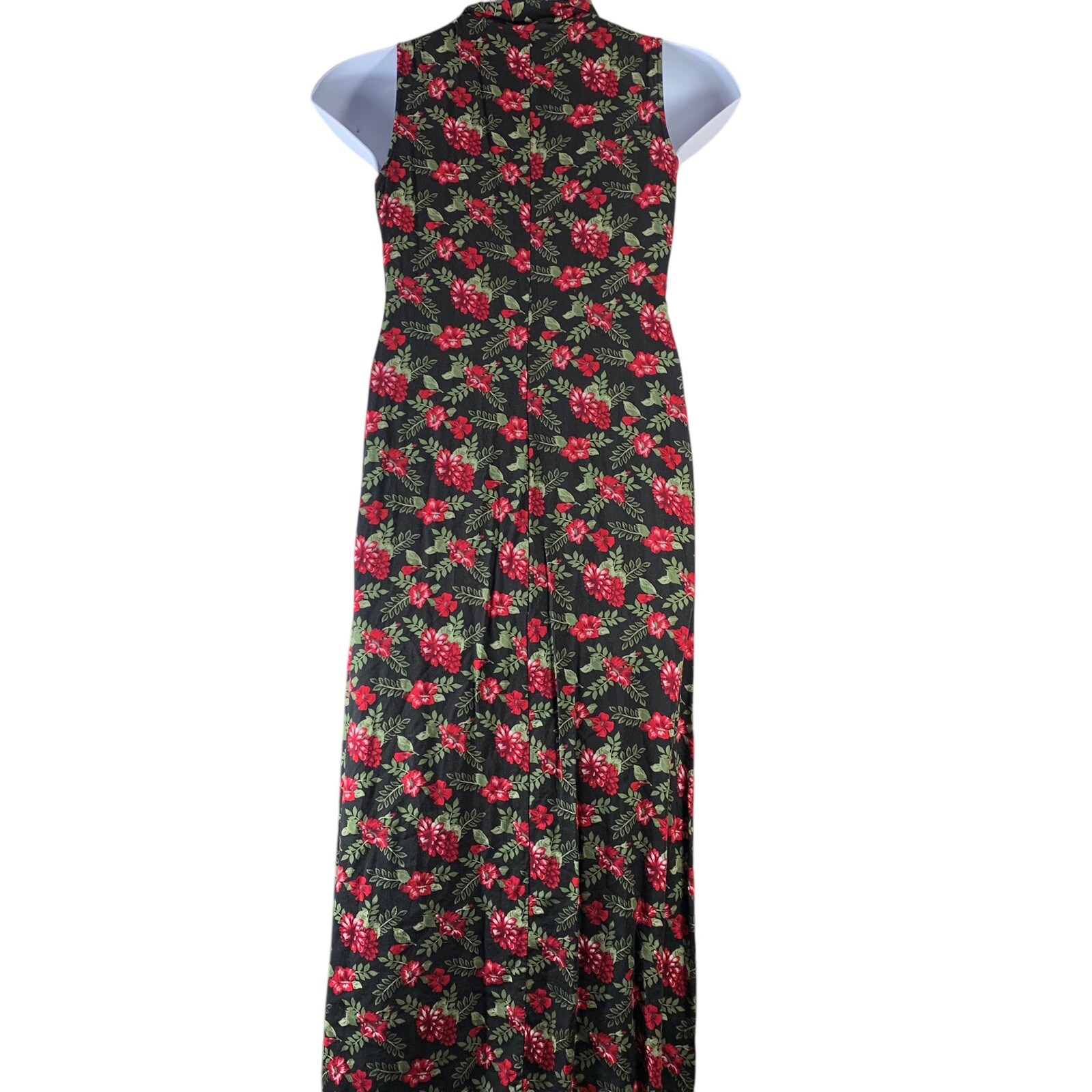 Vintage Dress Size Medium Black Red Green Sleeveless Button Up Basic Editions