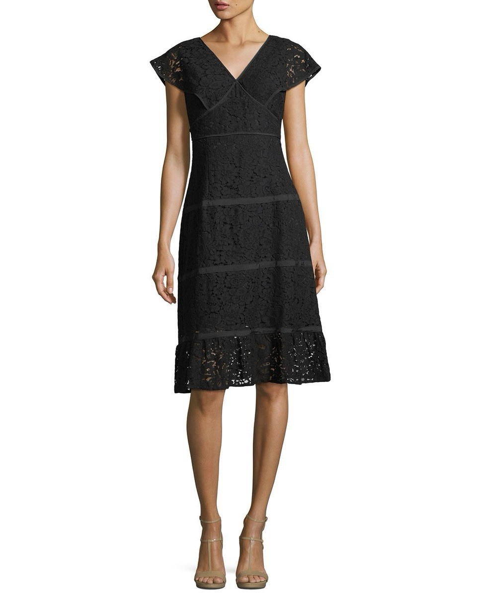 NANETTE LEPORE CAP SLEEVE FLOUNCE HEM SHEATH LACE DRESS SIZE 4