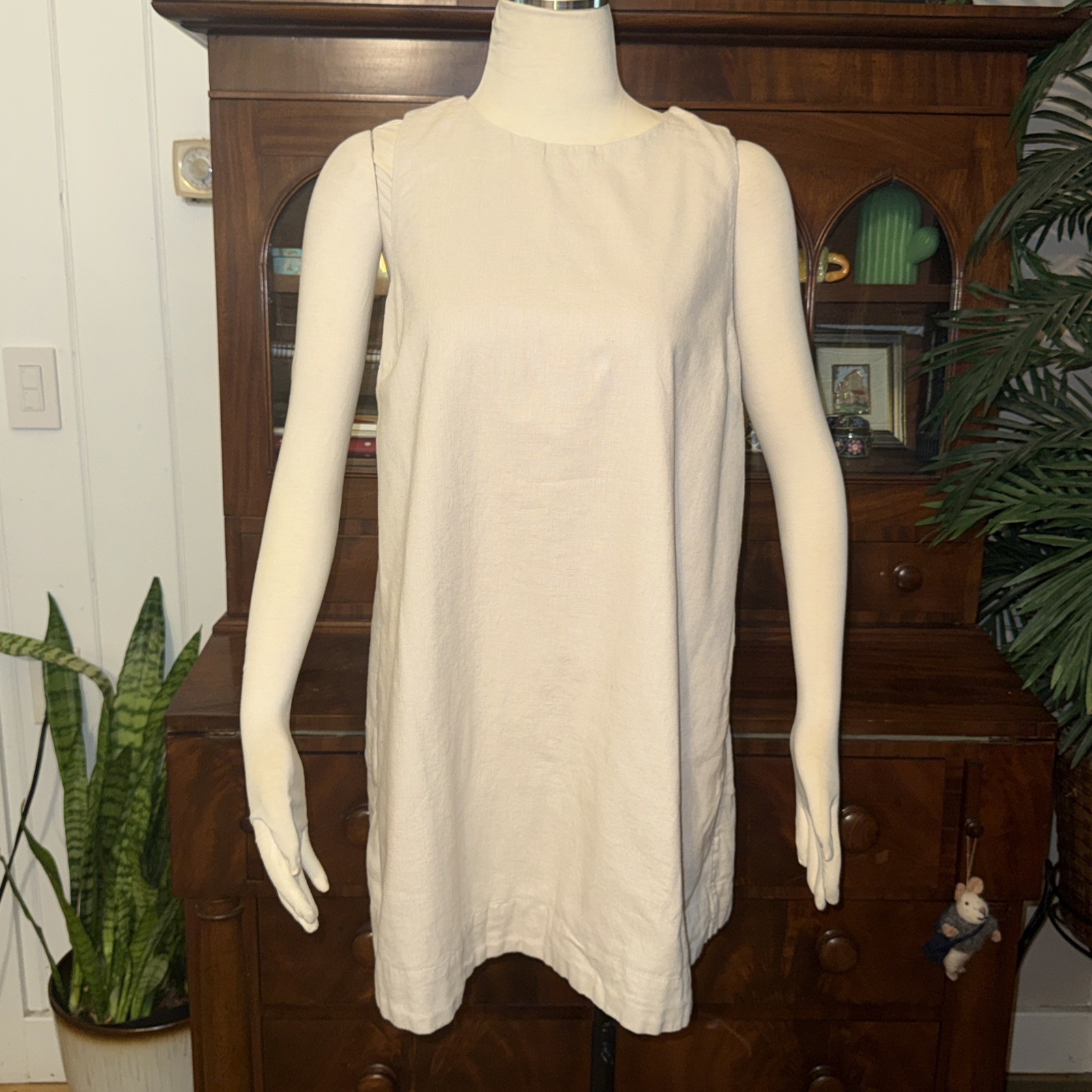 Abercrombie High Neck Linen Shift Dress Beige Summer Capsule Minimalist PL