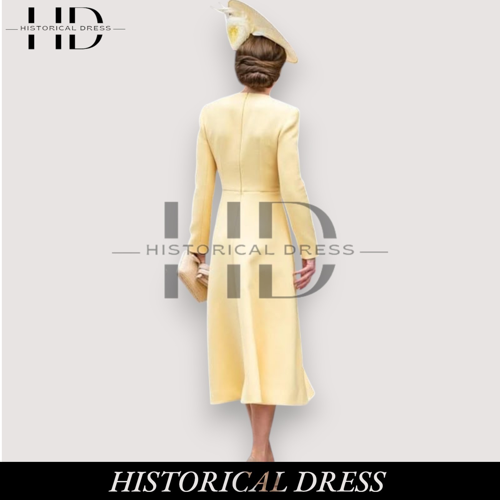 Princess Kate Middleton Off-White Wool Coat Dress | Vintage Midi A-Line Gown