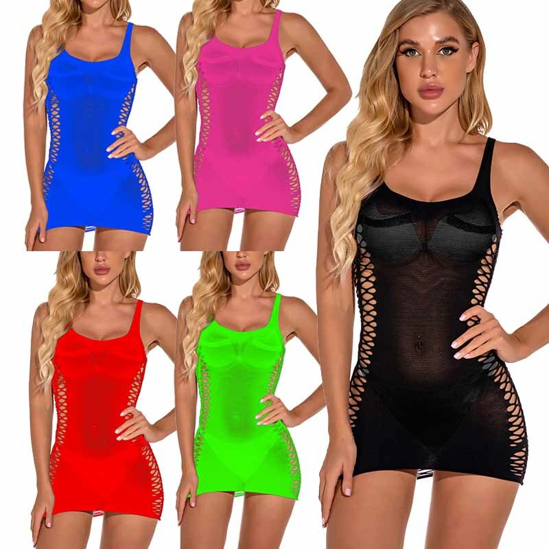 Sexy Women’s Hollow Out Mesh See-Through Mini Dress Bodycon Party Club Nightwear