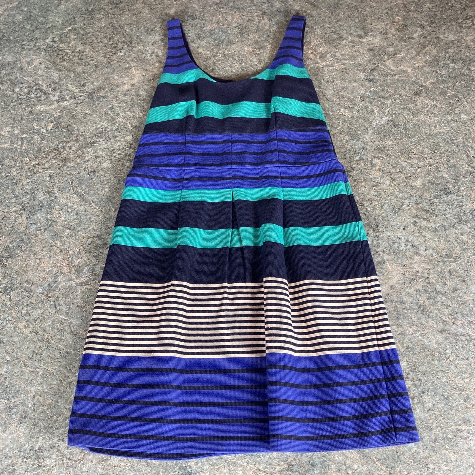 Loft Women’s Blue Striped A-Line Tank Dress Lined Fitted Size 4