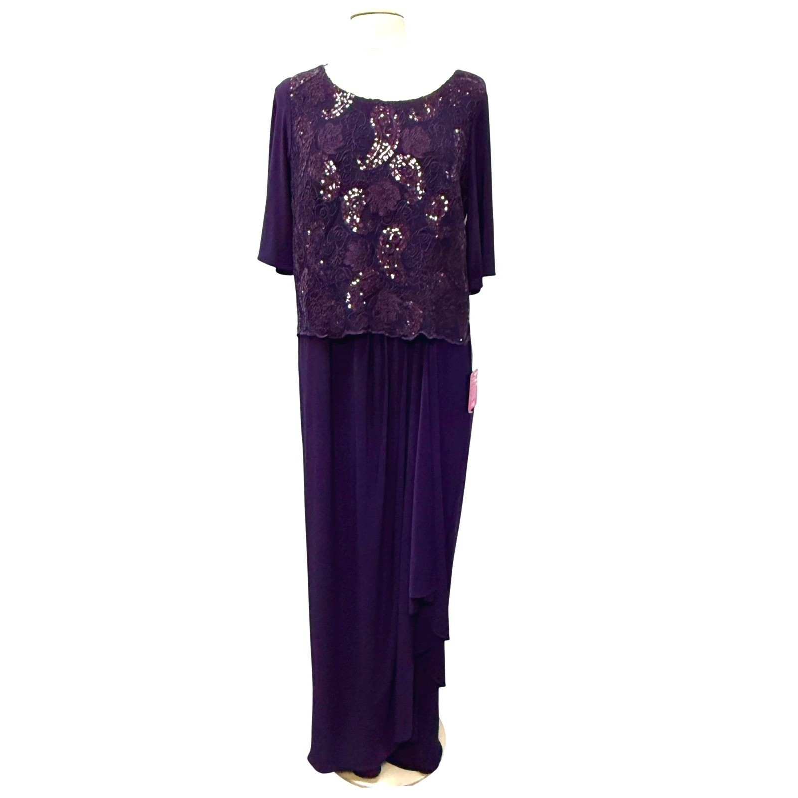 Brianna Milay Eggplant Purple Sequin Maxi Evening Gown Dress Mother Event Formal