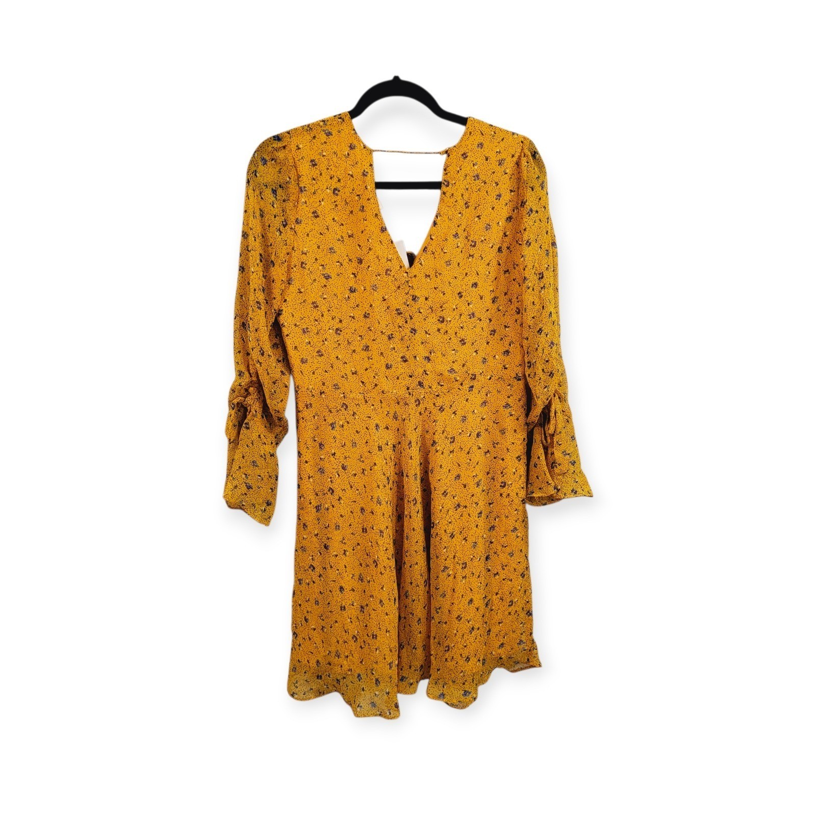 Maison Jules Womens 6 NWT Floral Boho Cottage Babydoll Mini Dress Poppy Yellow