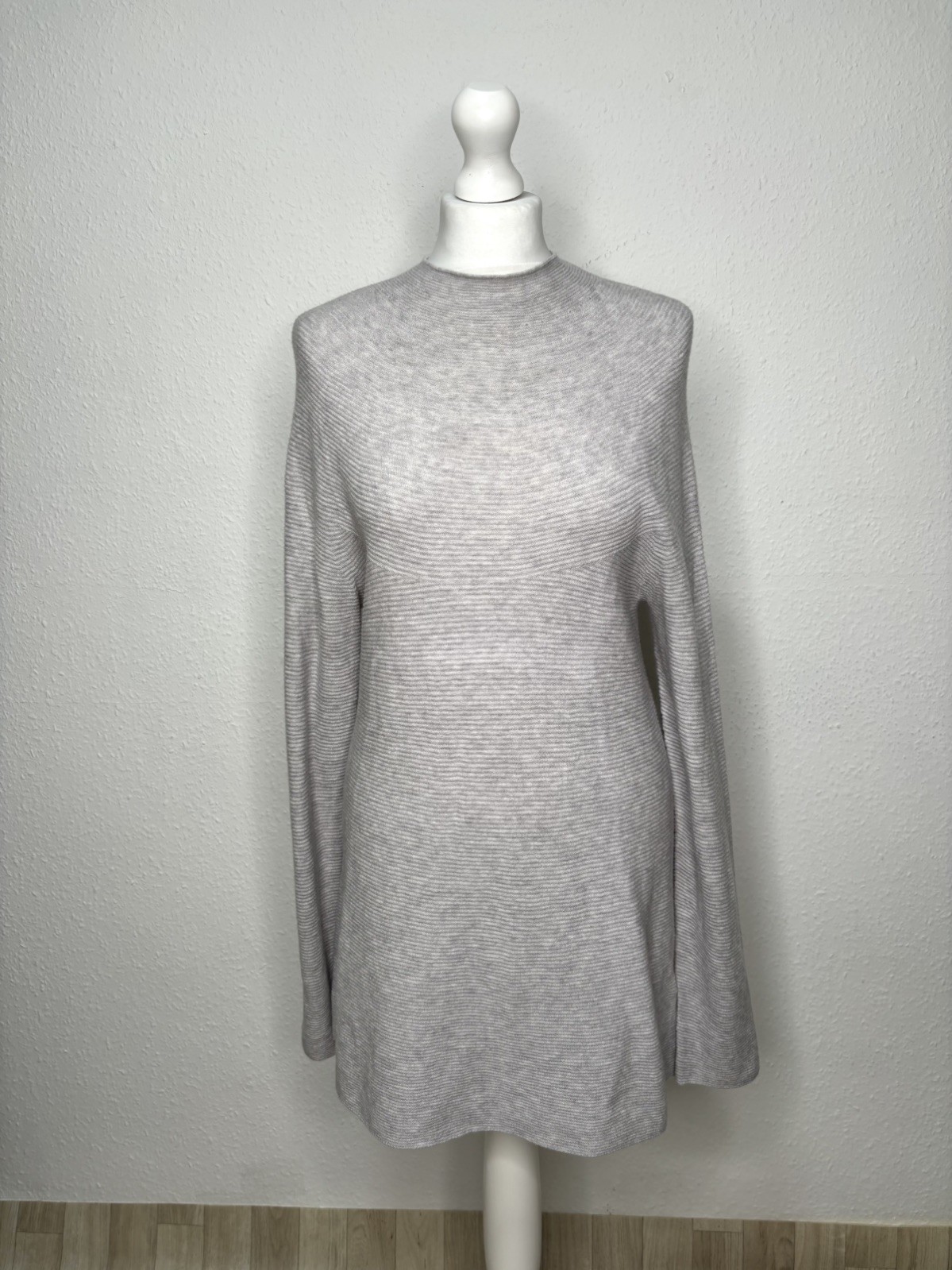 Jigsaw light Grey Wool blend Ribbed Knit jumper dress size M Tunic Sweater