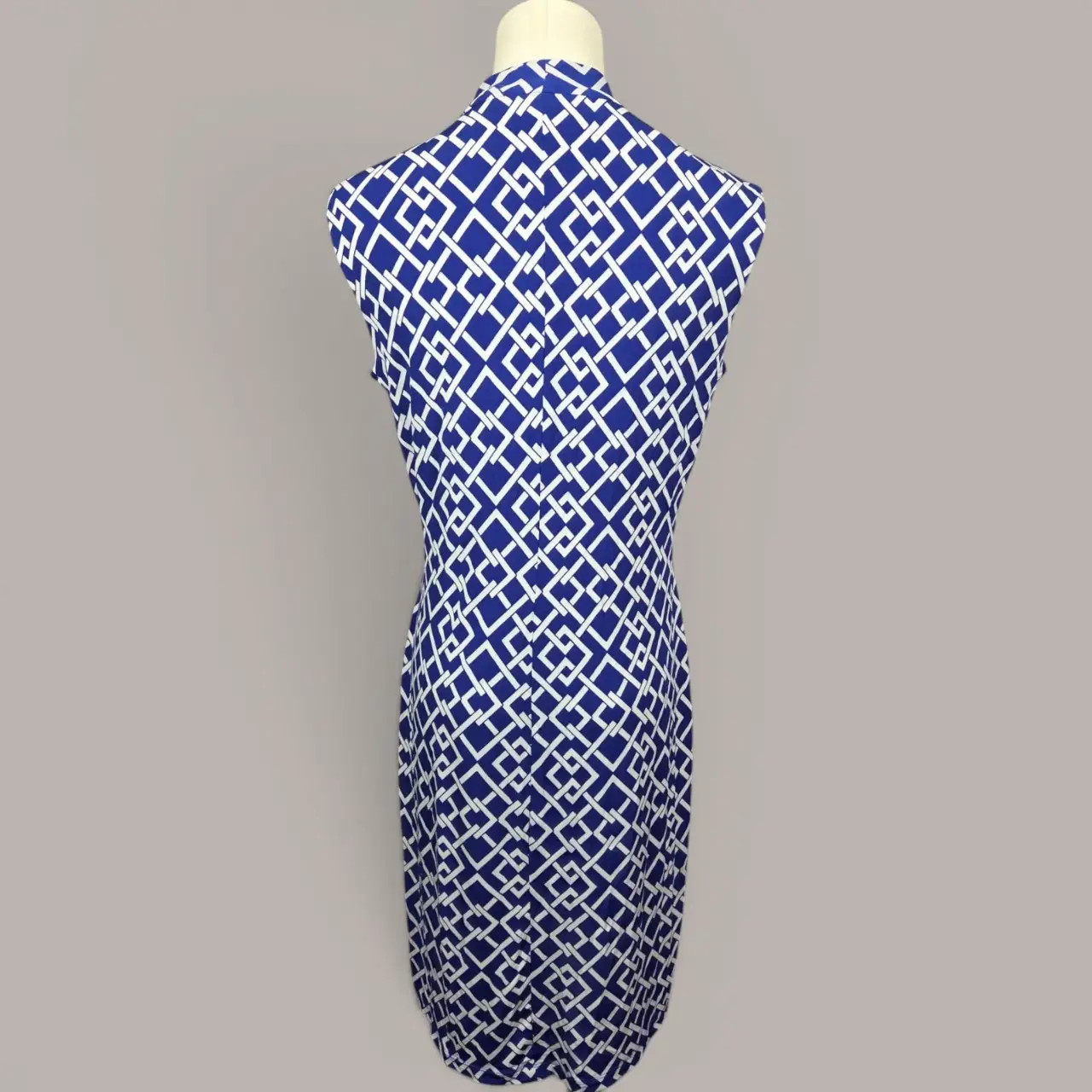 Enfocus Studio Blue White Geometric Sleeveless Wrap Dress Size 8