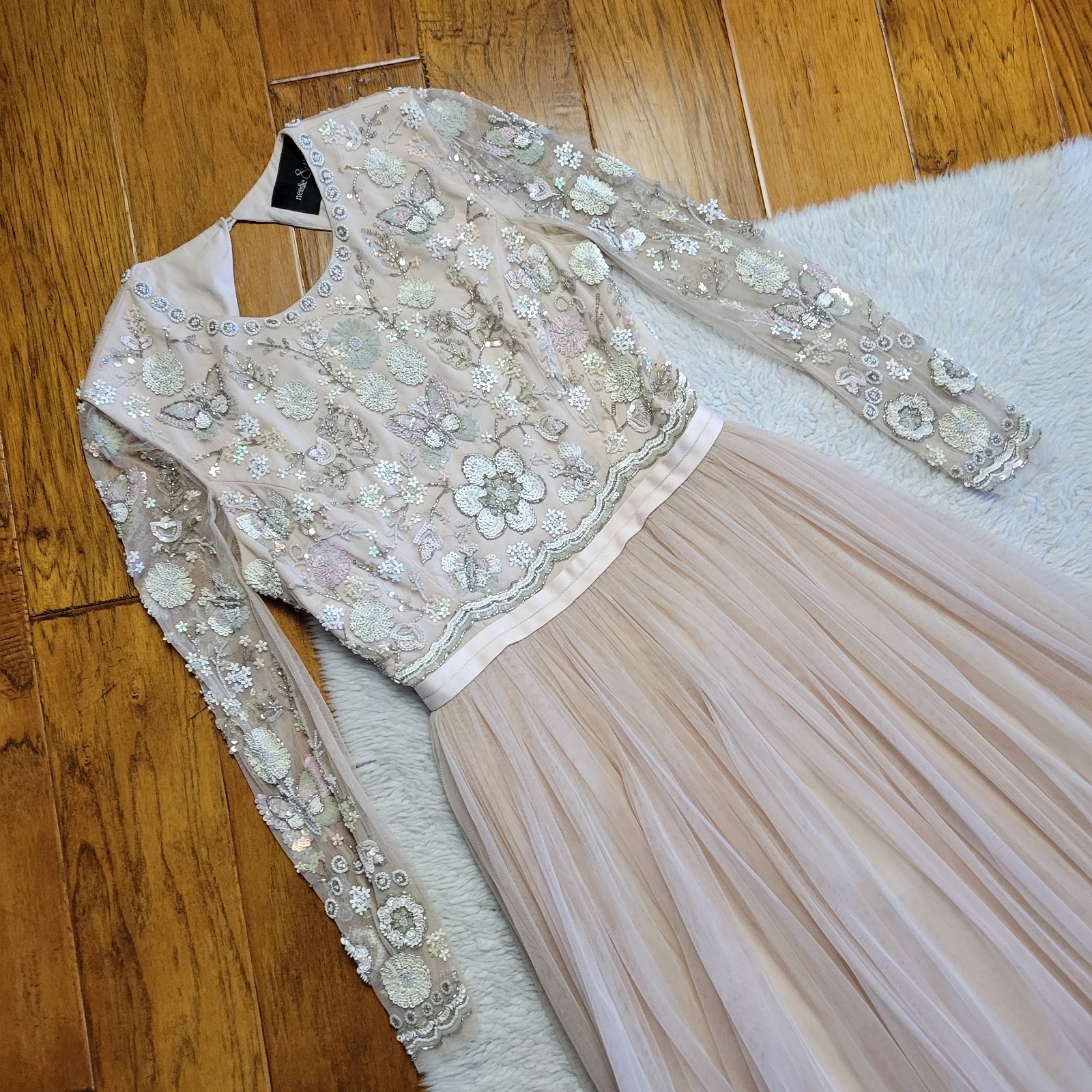 Needle & Thread Butterfly Gown Backless Tulle Embellished Dress Size 6 Pink