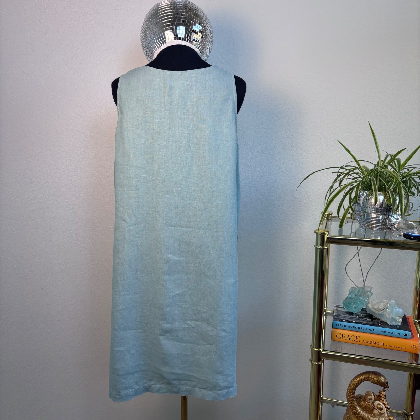 Cotton Connection 100% Linen Sleeveless Shift Dress, Blue Large, Natural Fibers