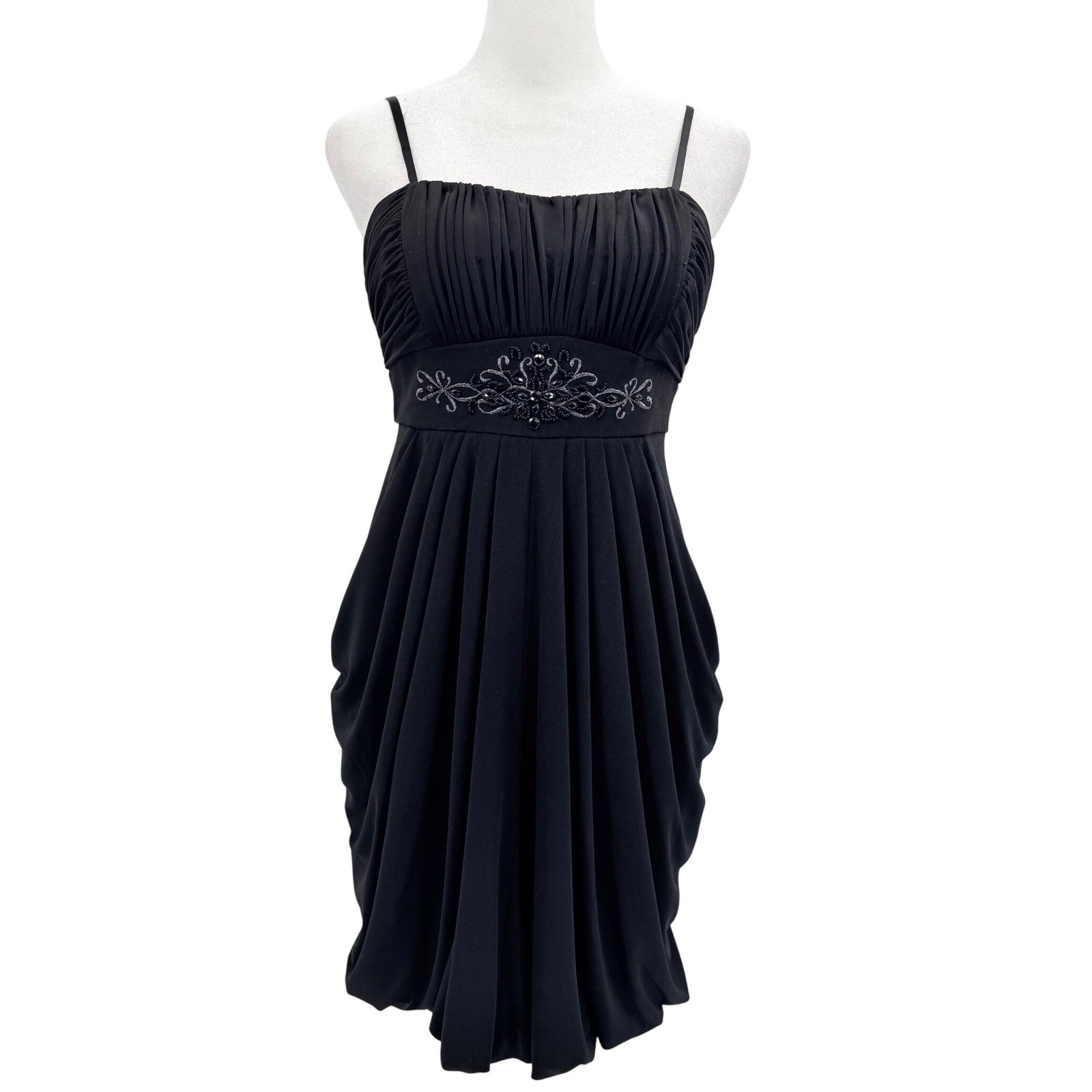 Y2K Decode 1.8 Mini Dress Black Small Bubble Hem Beading Sweetheart Bodice