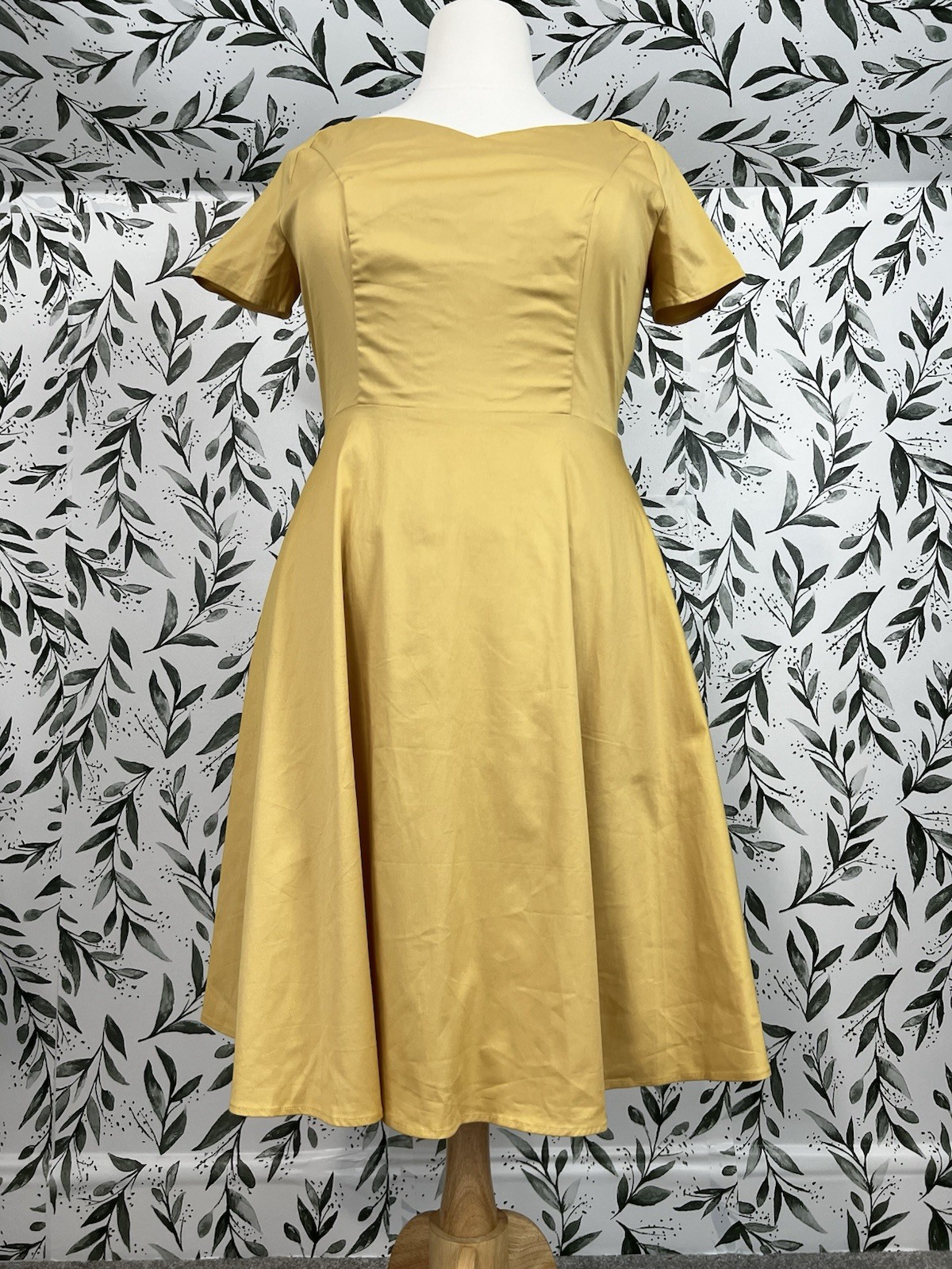Yellow Retro Vintage Style Midi Dress Size XL Cotton Elegant Classic Cocktail #E