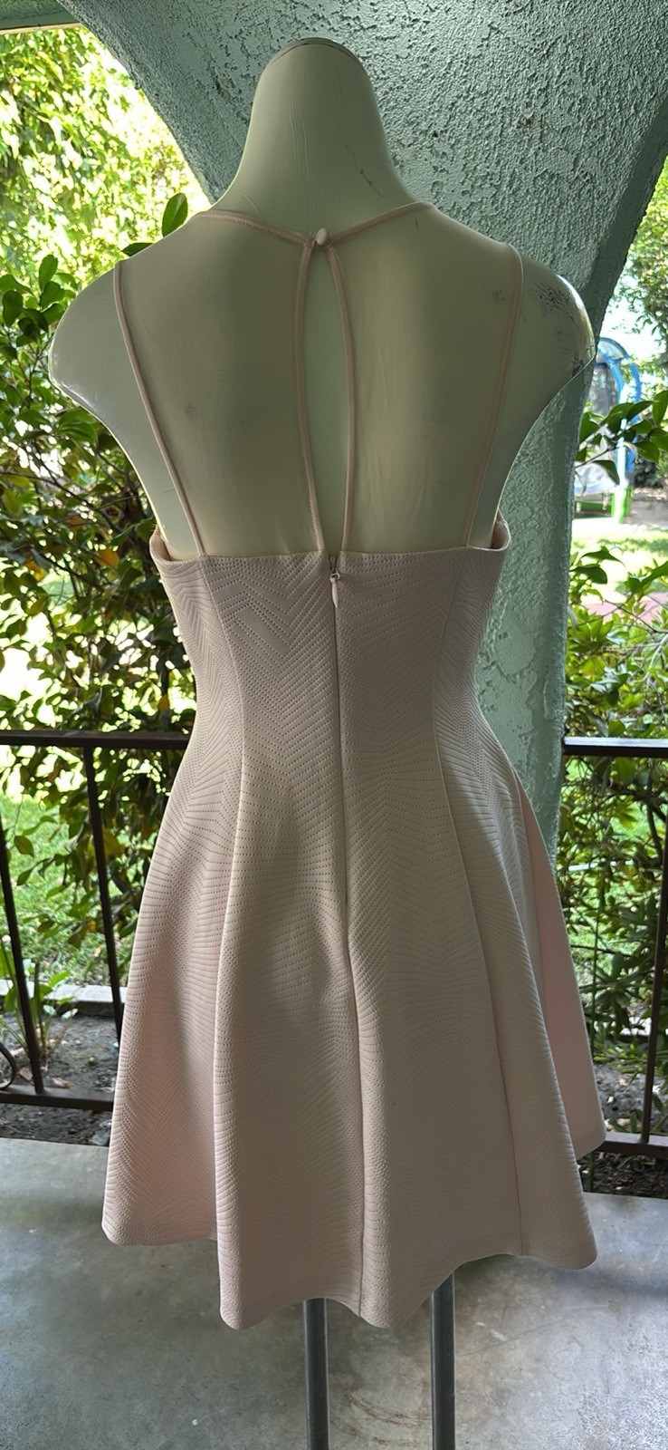 GUESS Pink Fit & Flare Mini Dress 6 Polyester Blend Sleeveless Open Back Zip