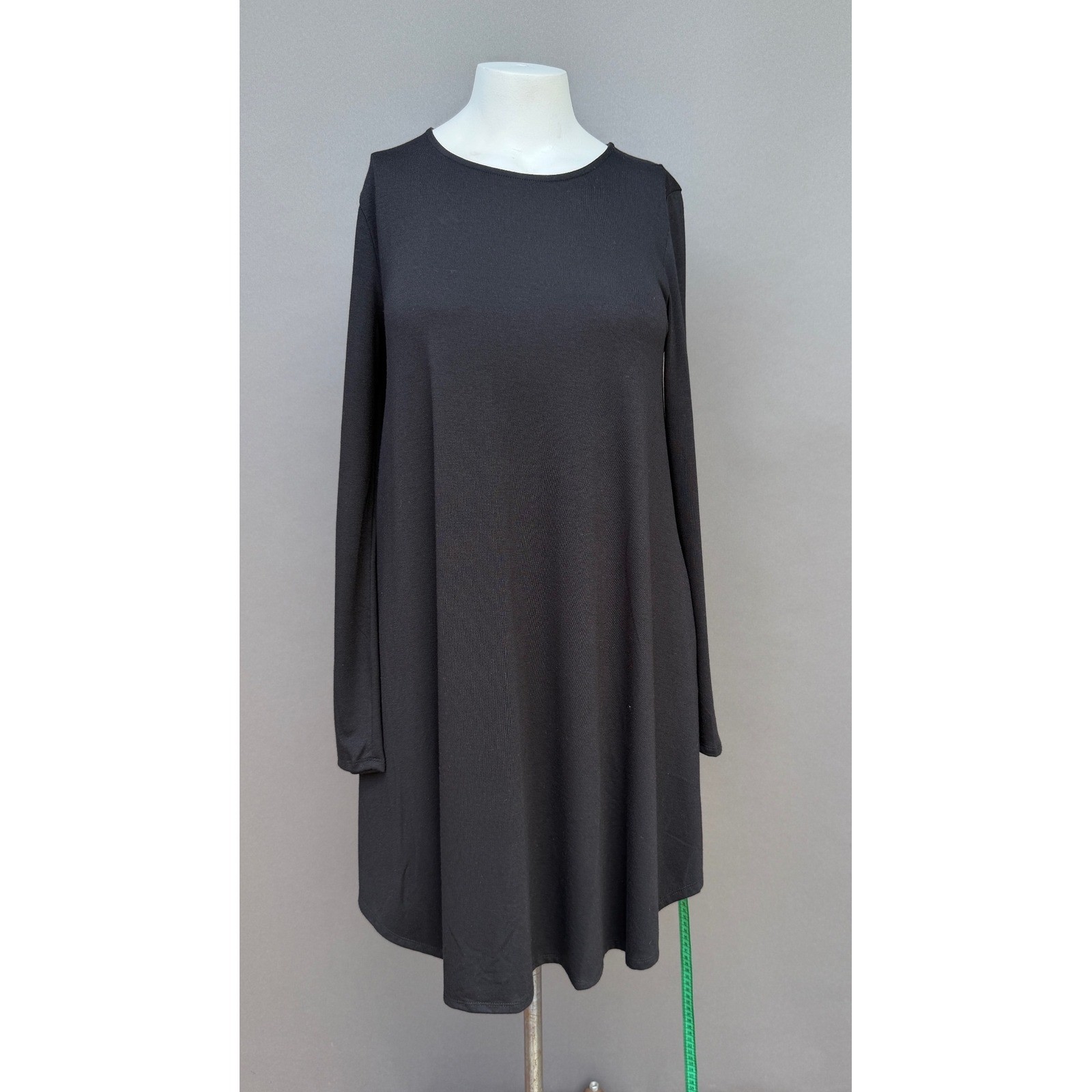 Zenana Premium Black Long Sleeve Tunic Dress Large Pockets Swing Minimalist Goth