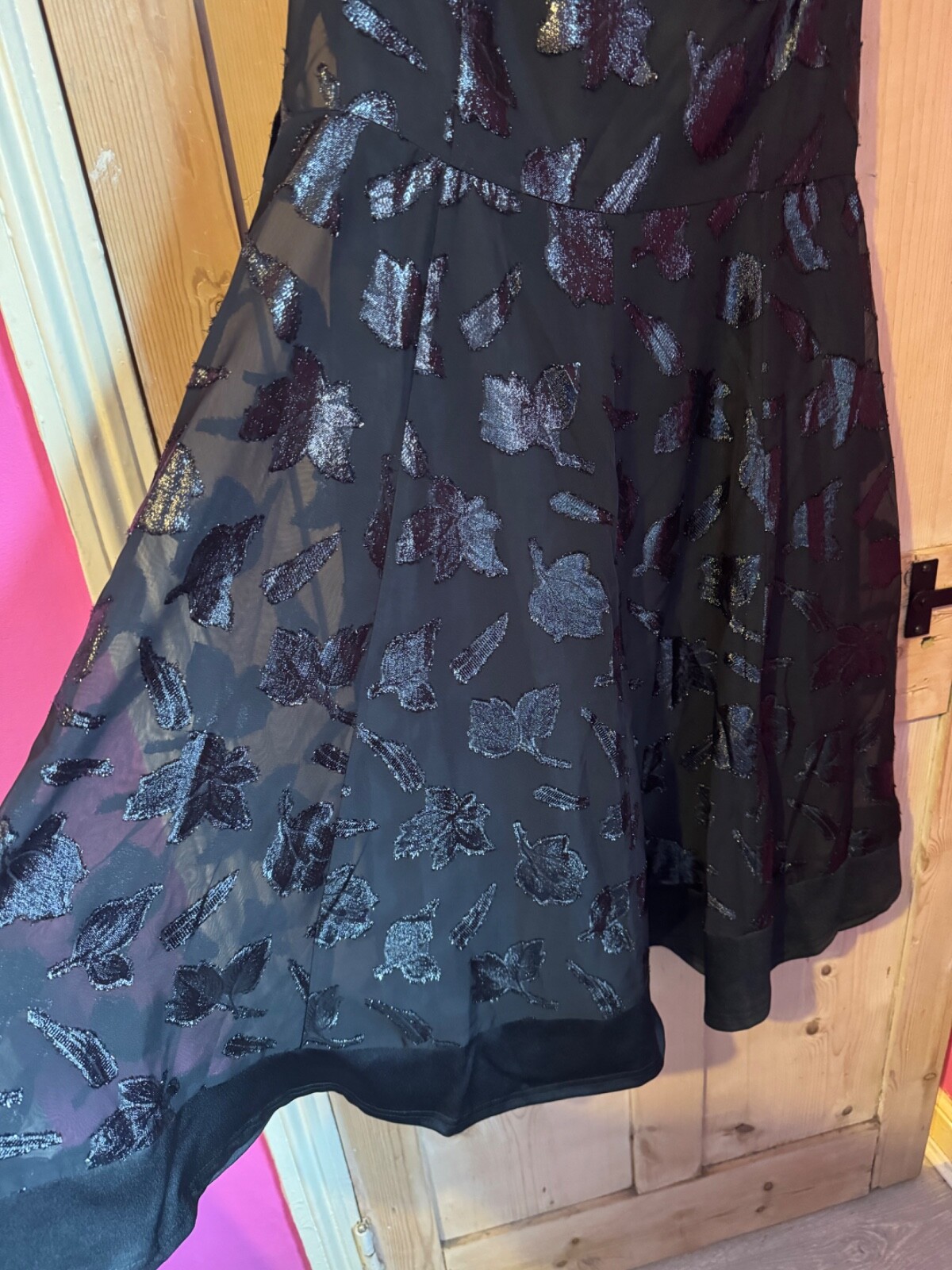 JD Williams black embellished leaf print fit n flare dress size 10 NWT prom glam
