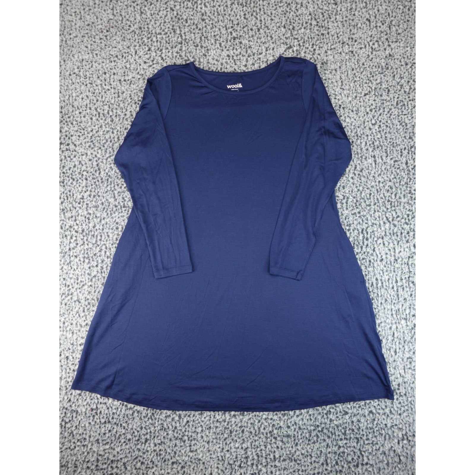 Wool& Merino Wool Blend Long Sleeve Swing Dress Women XL Navy Blue Minimalist
