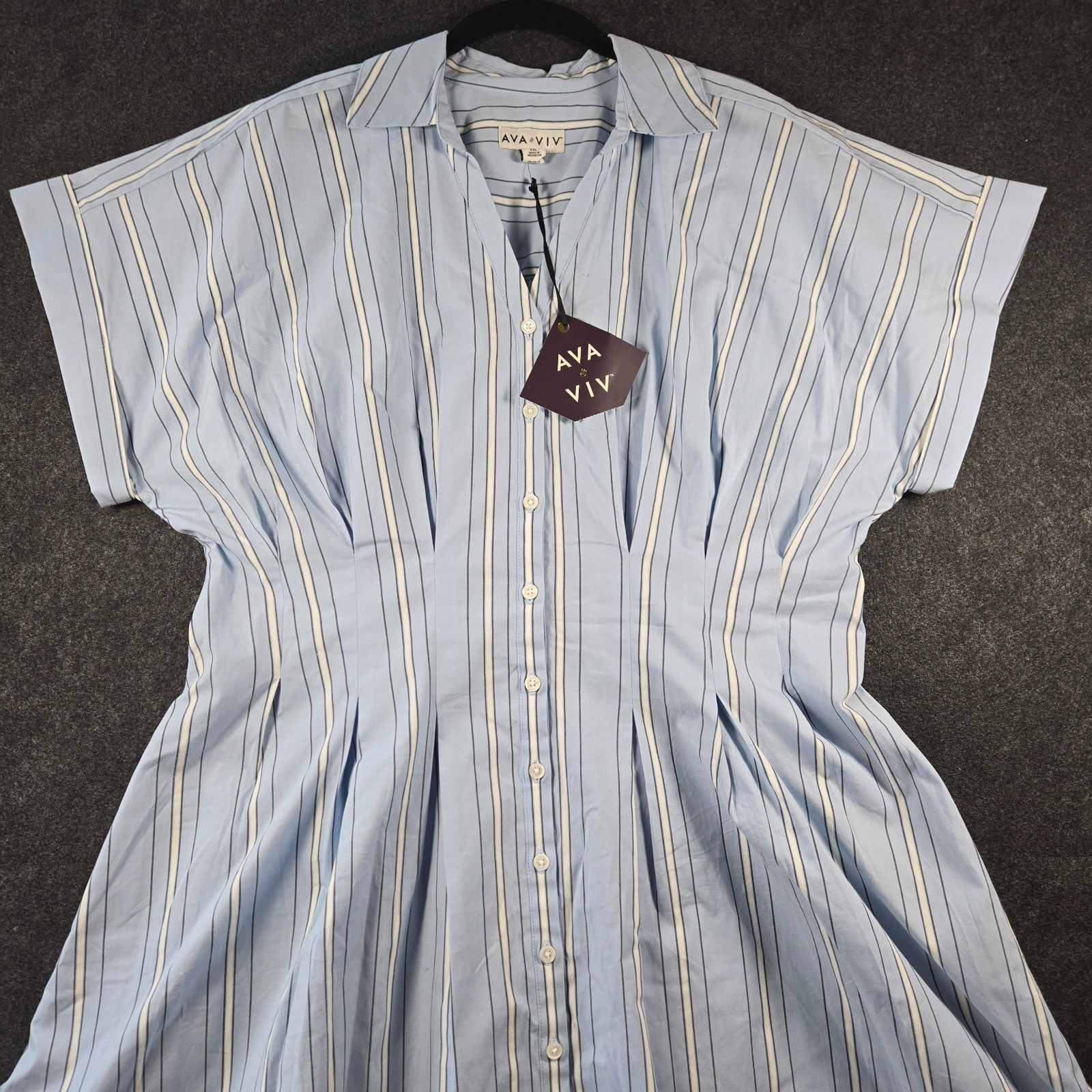 NWT AVA & VIV Blue/White Stripe POPLIN SHIRT DRESS Size XXL Defined Waist