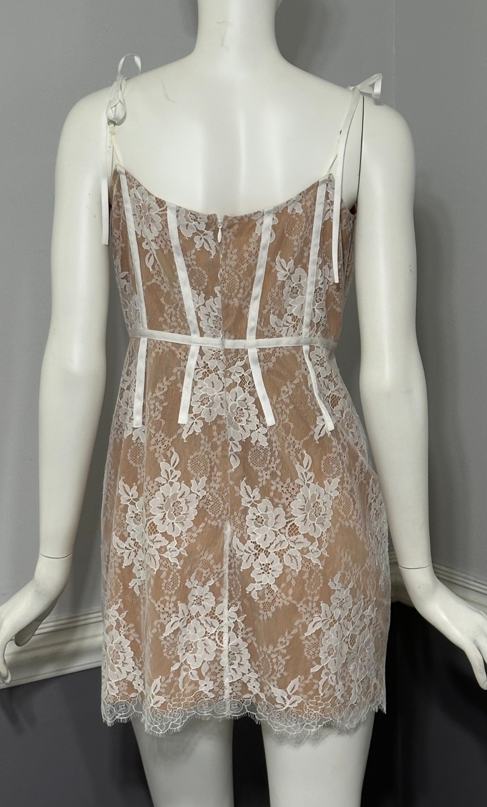 NEW For Love & Lemons Cheyenne Lace Mini Dress M Revolve Nude Ivory Bridal