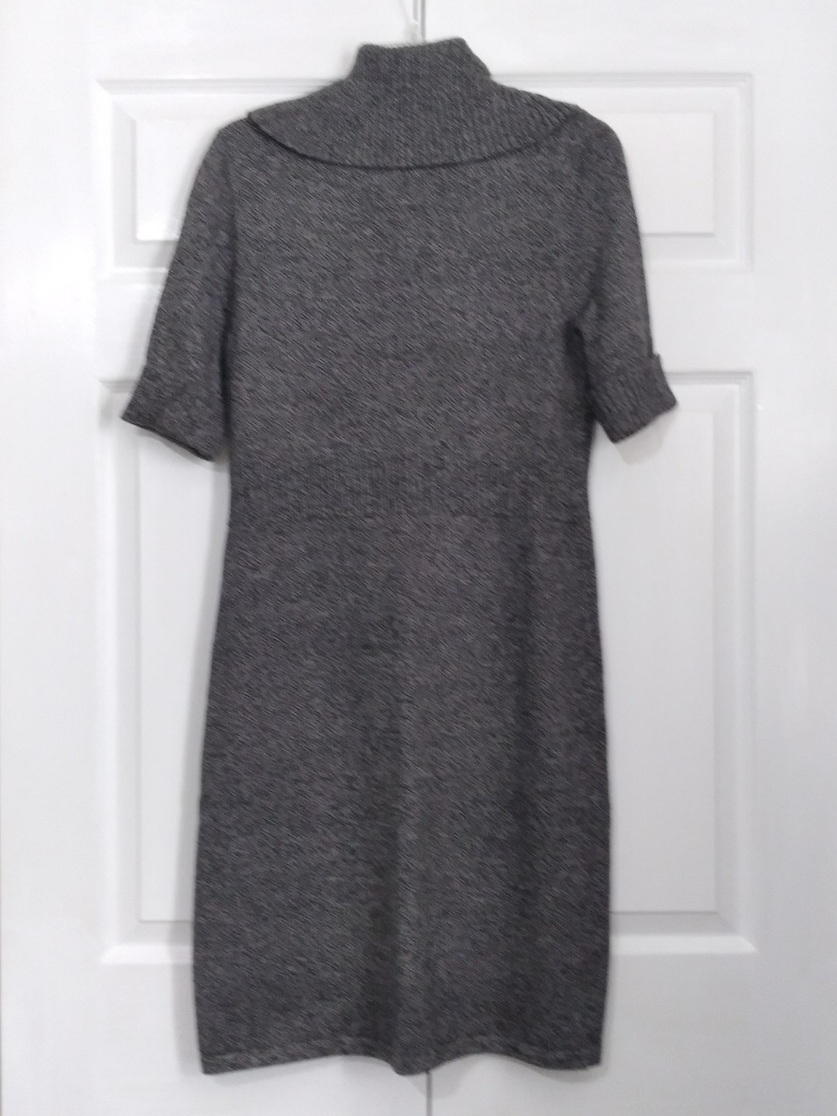 $109 NWT Ann Taylor Dress Gray Cotton Blend Sweater Knit Cowl Neck S/S Size M