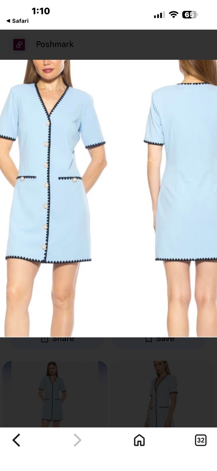 NWT Alexia Admor Jaiya V Neck blue Crepe Button Down Dress Women’s 8 Stretch