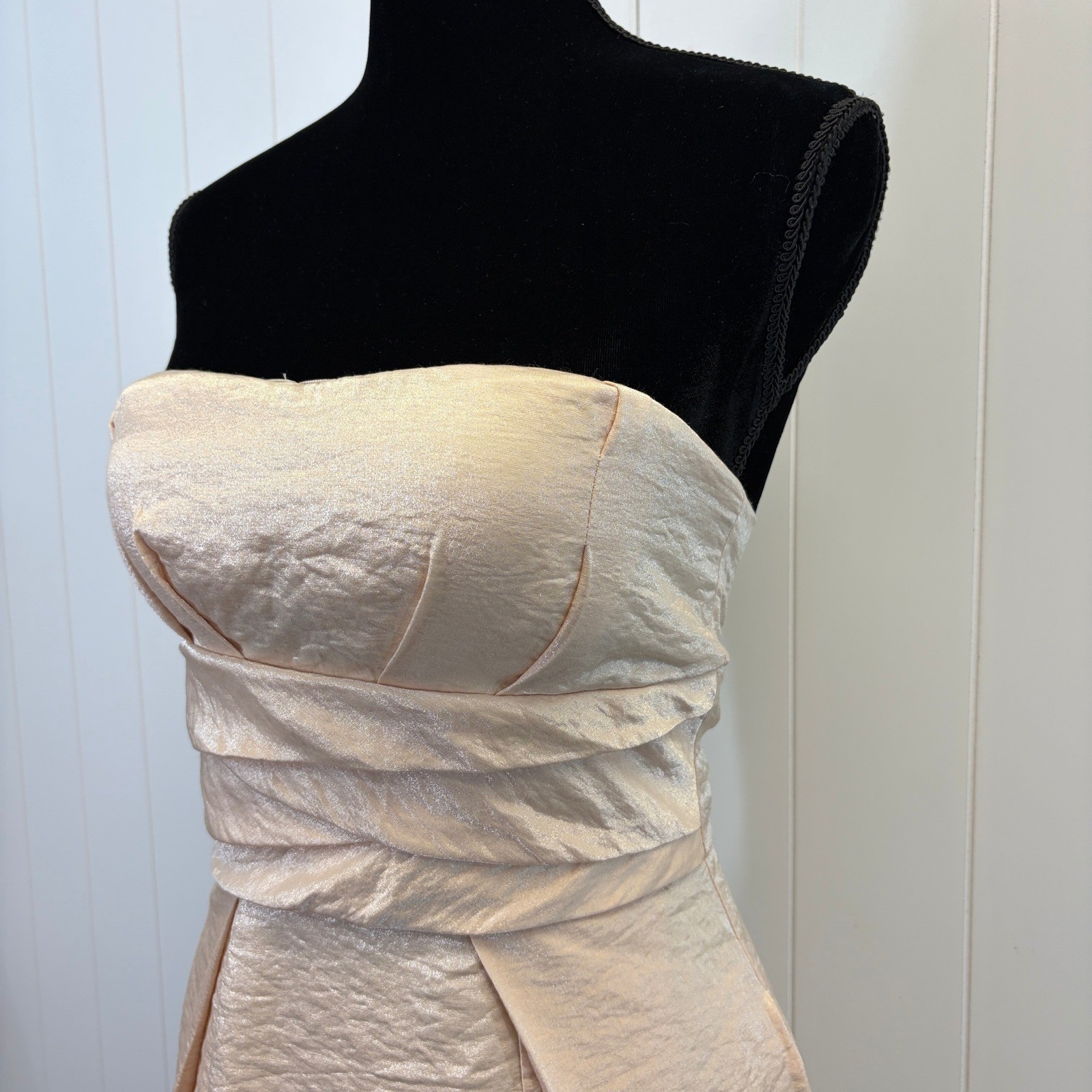 Miss Kelly 1999 Y2K Glam Ruched Strapless Cocktail Dress Women Size M Champagne