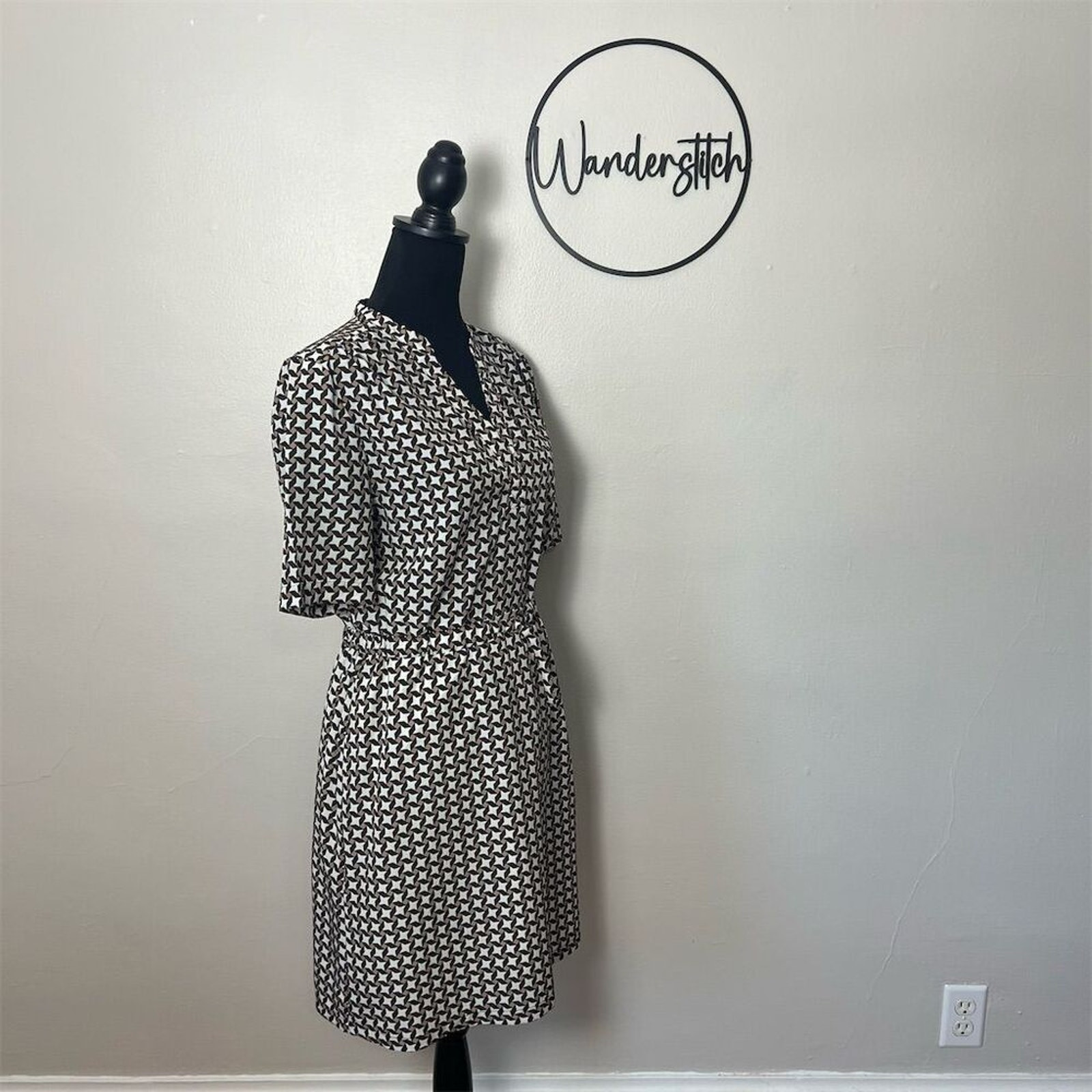 Johnston & Murphy Geometric Print Dress Size S Brown Casual, Elastic Waist
