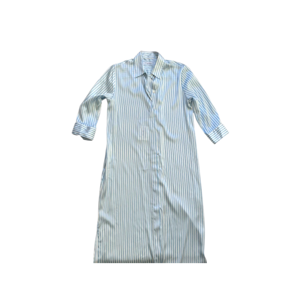 NWT Amina Rubinacci Malaya Silk Shirt Dress Womens 40 XS Blue White Stripe NEW