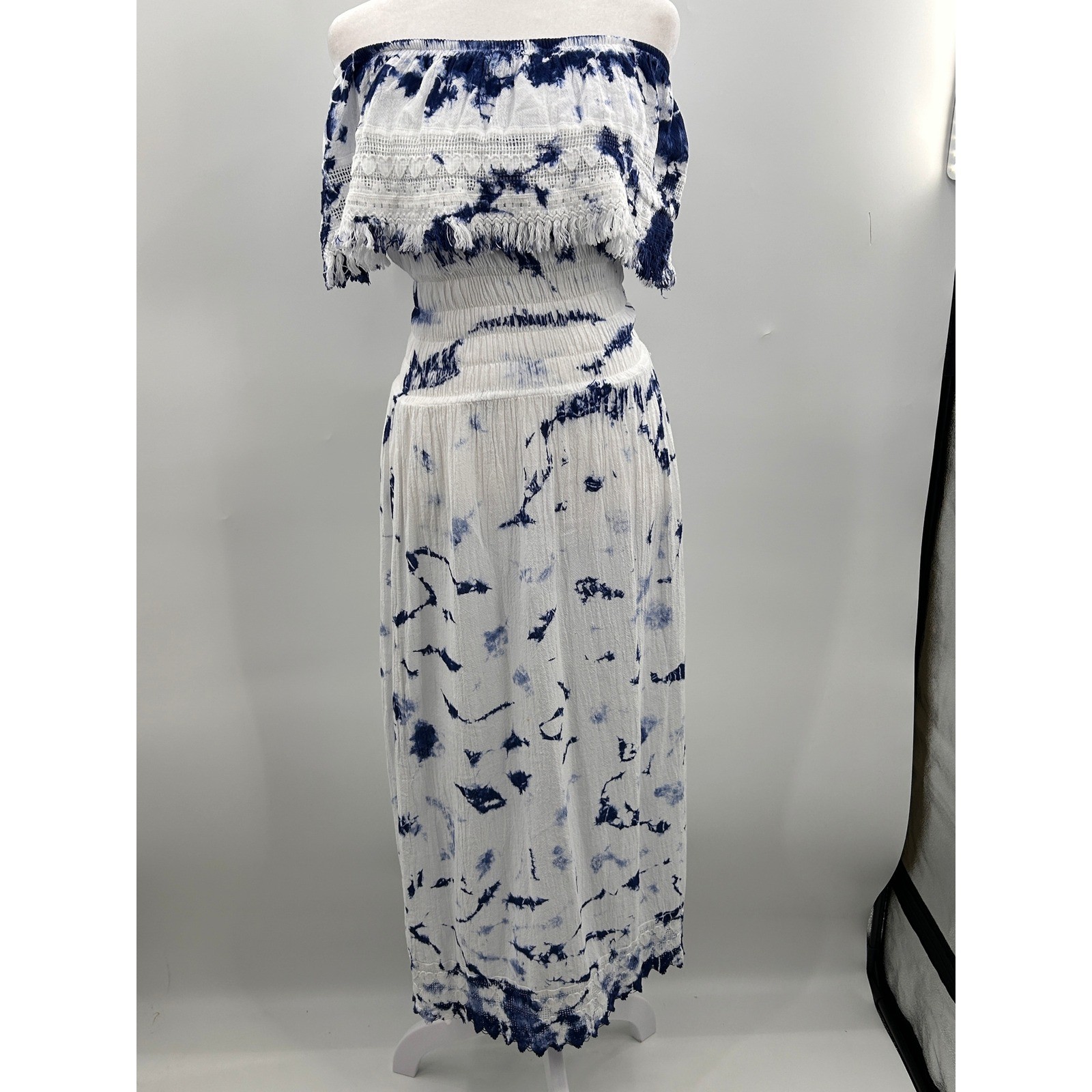 Vintage Seaspice Peruvian Cotton Tie Dye Off Shoulder Maxi Dress Small Coastal