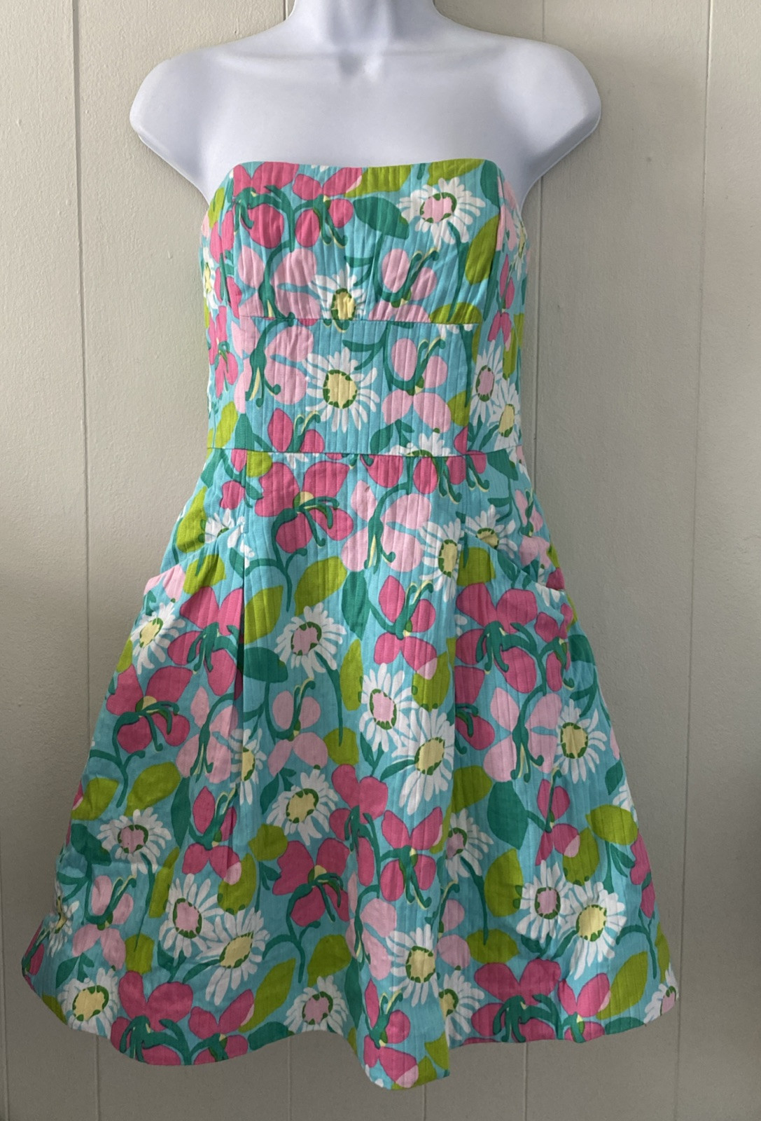 Lilly Pulitzer Sz 4 Strapless It Can Be Arranged Dress Floral Pockets *READ