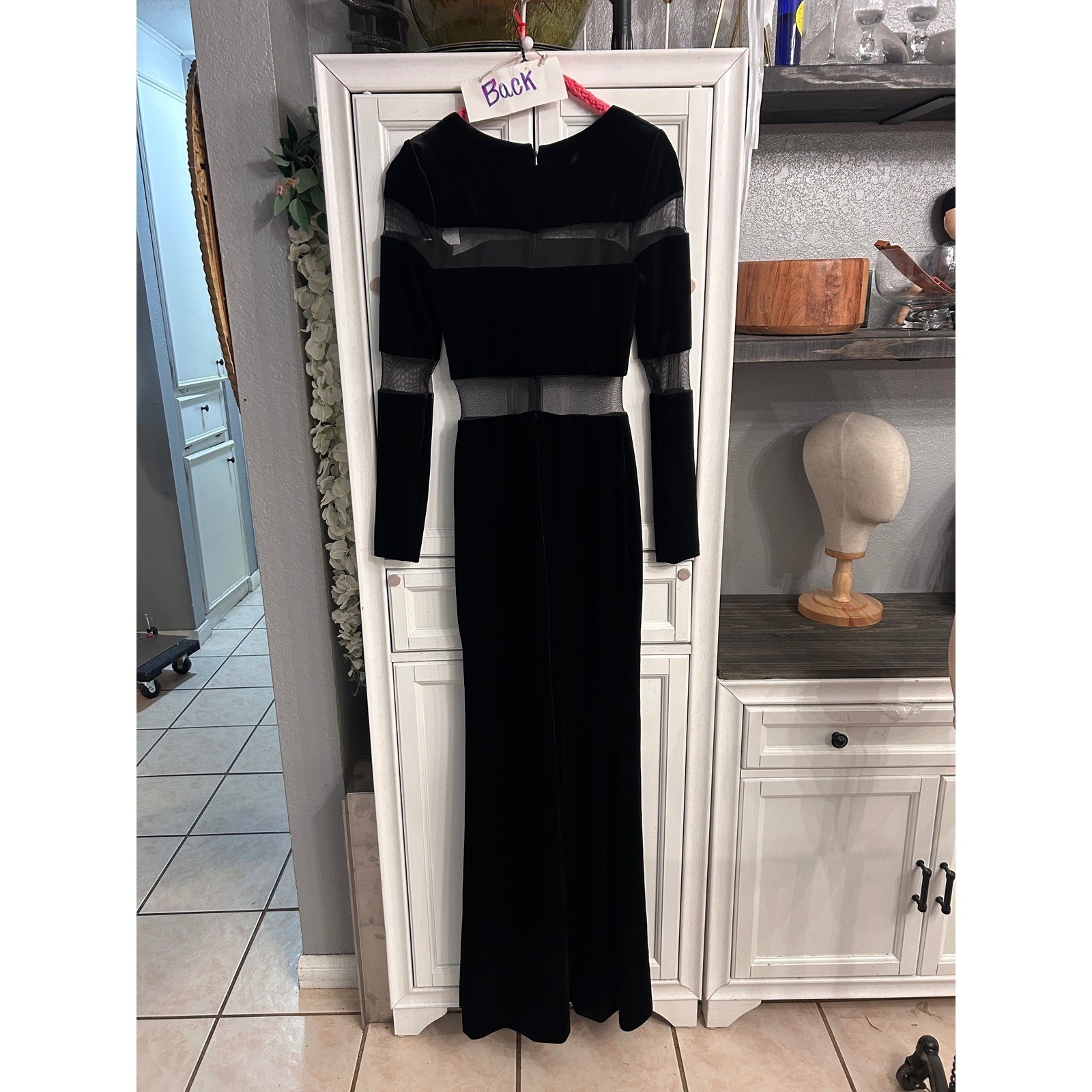 Black Velvet Mesh Maxi Dress Front Slit Goth Gown Size 2 or XSmall Formal