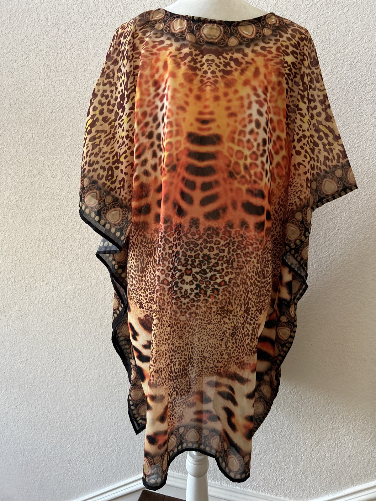 Jessica Taylor Caftan OS Animal Print Semi Sheer Sparkle EUC