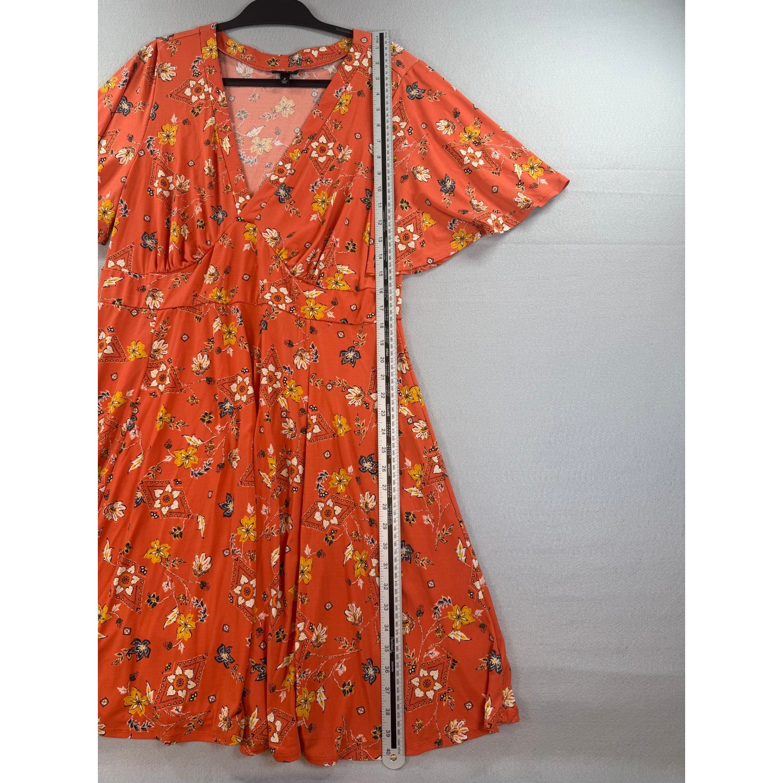 Torrid Rust Orange Floral Boho Flutter Sleeve Fit Flare Dress Plus Size 2 2X