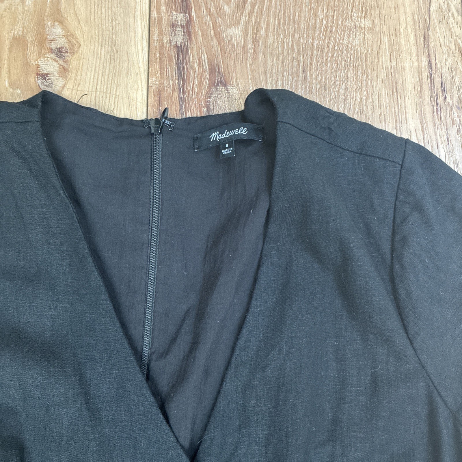 Madewell Linen Blend Button-Wrap Midi Dress, Black, size 8