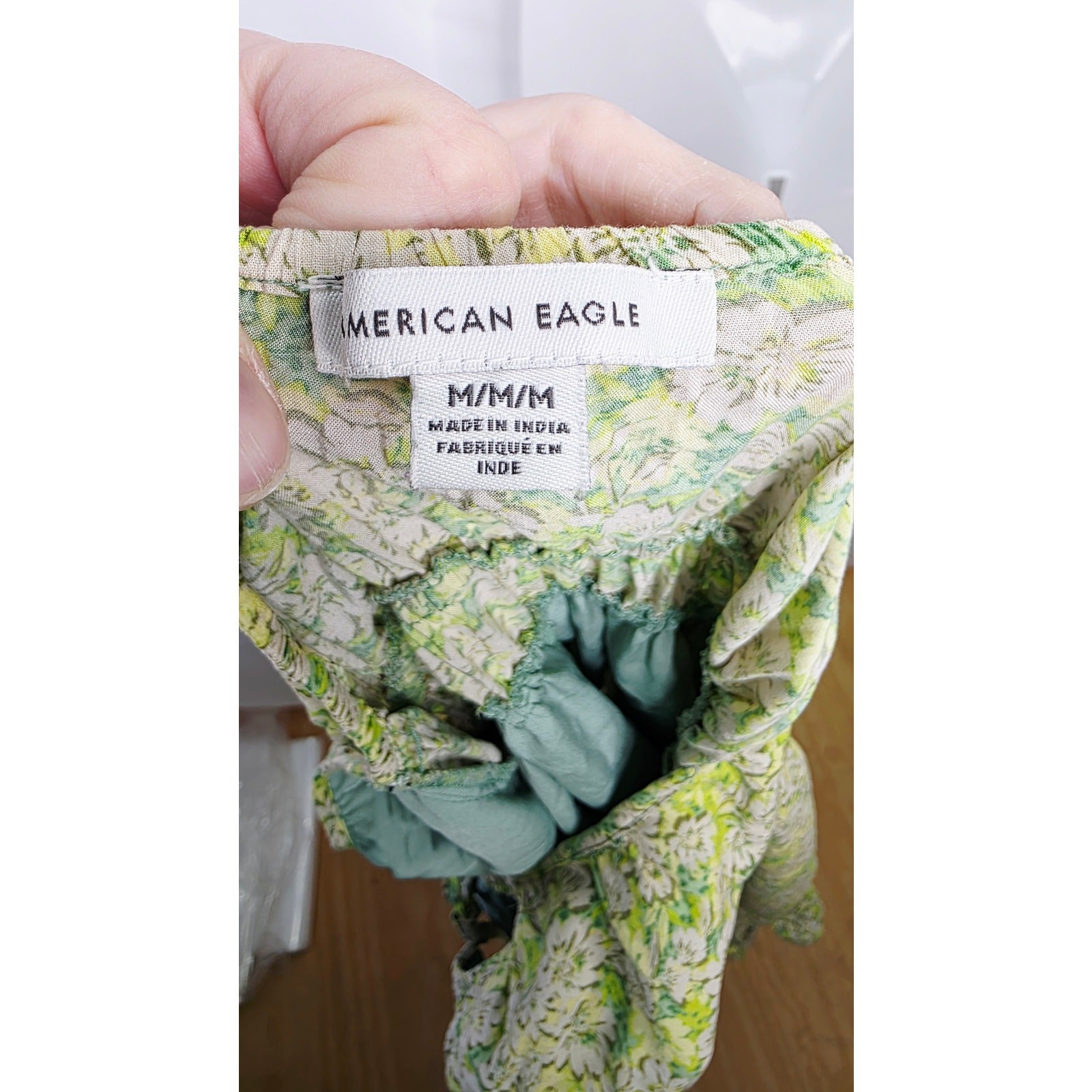 American Eagle Green Floral Tie Front Baby Doll Mini Dress Milk Maid Coquette M