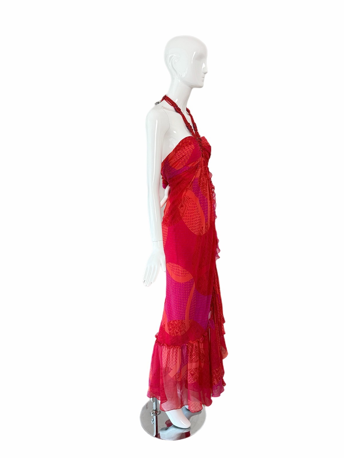ICEBERG 2006 Vintage Runway Silk Embellished Ruffle Gown + Shawl Maxi Dress