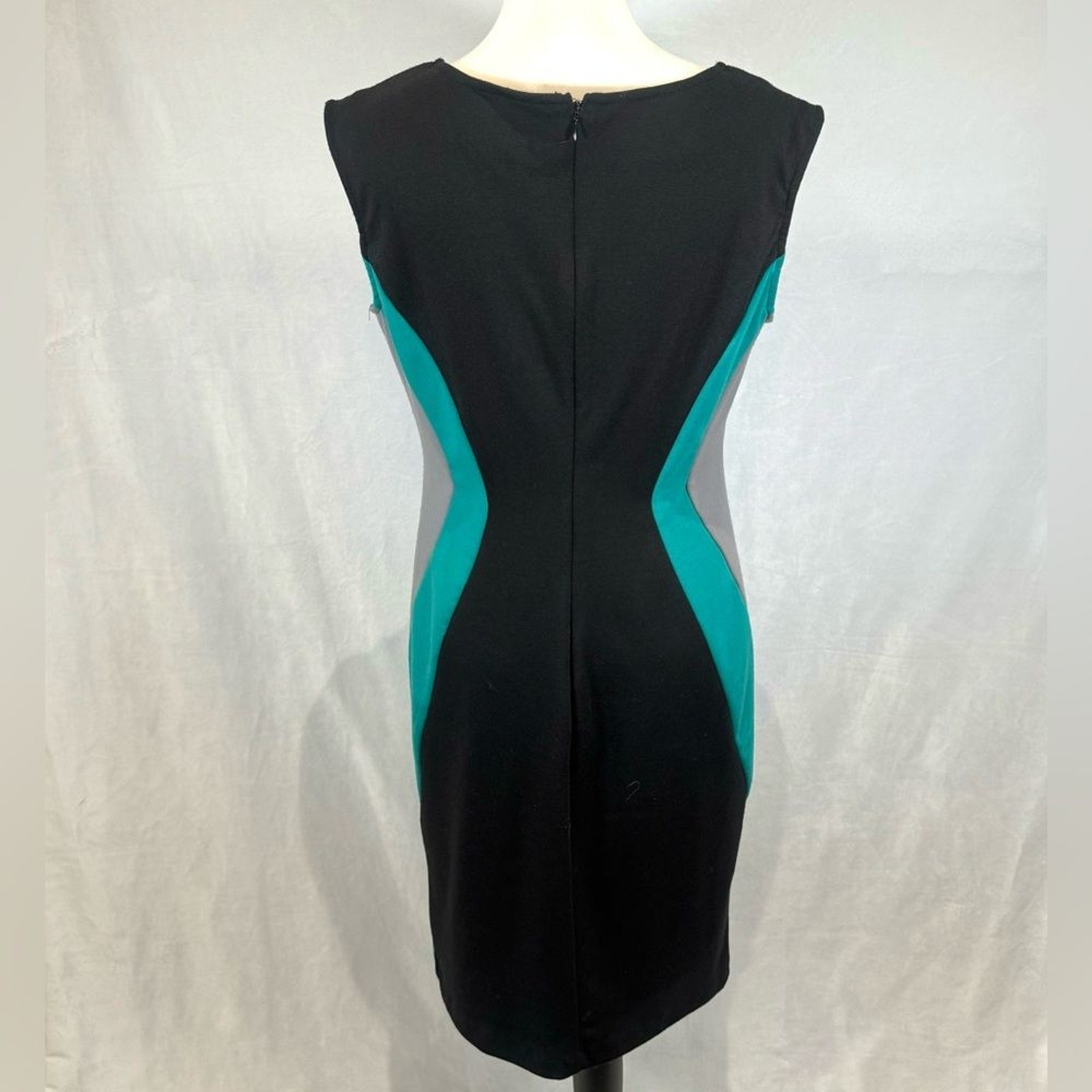 eci black turquoise and gray form flattering sheath dress size 8