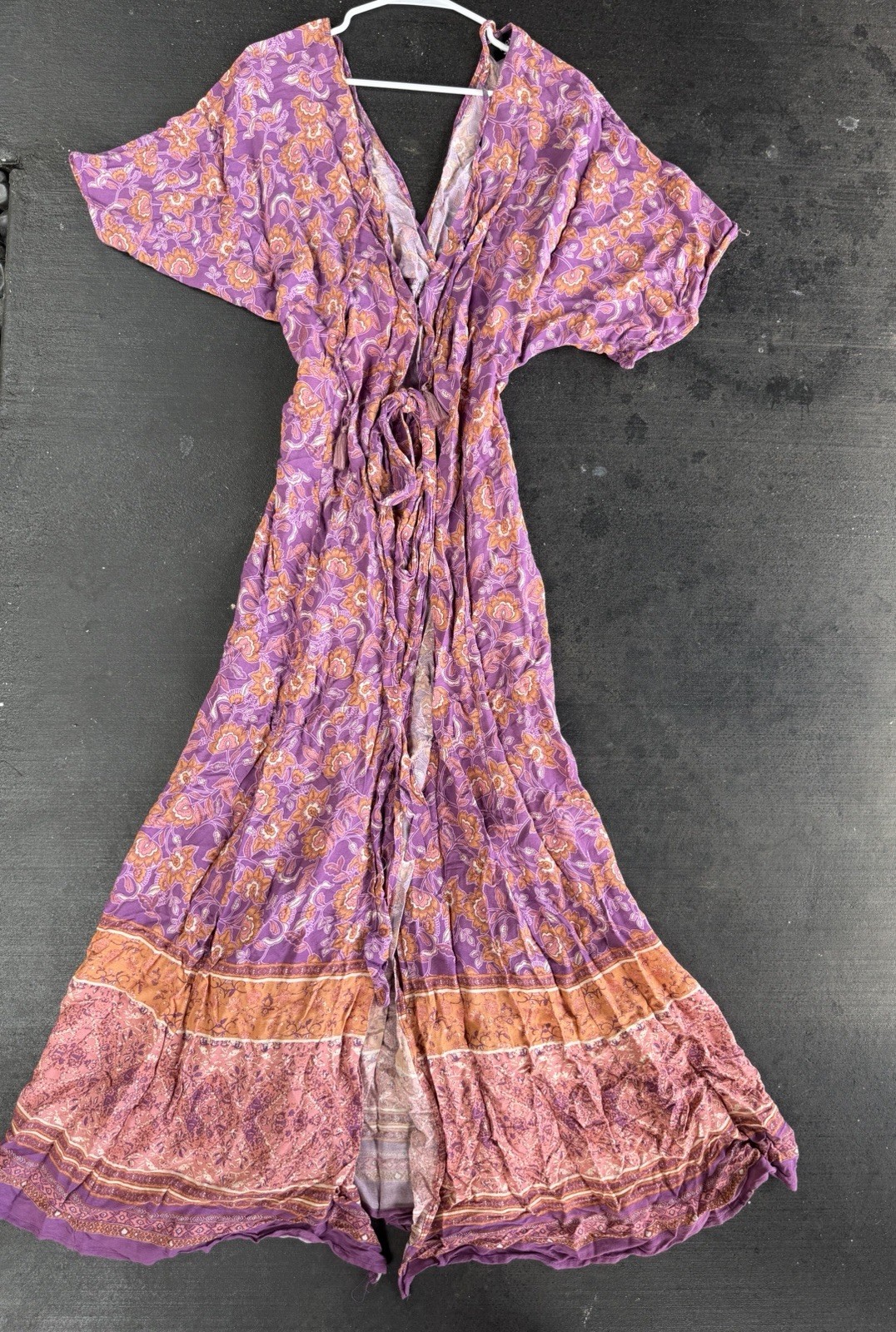 VICI Purple/Orange Floral Wrap Tie V-Neck Short Sleeve Maxi Dress M
