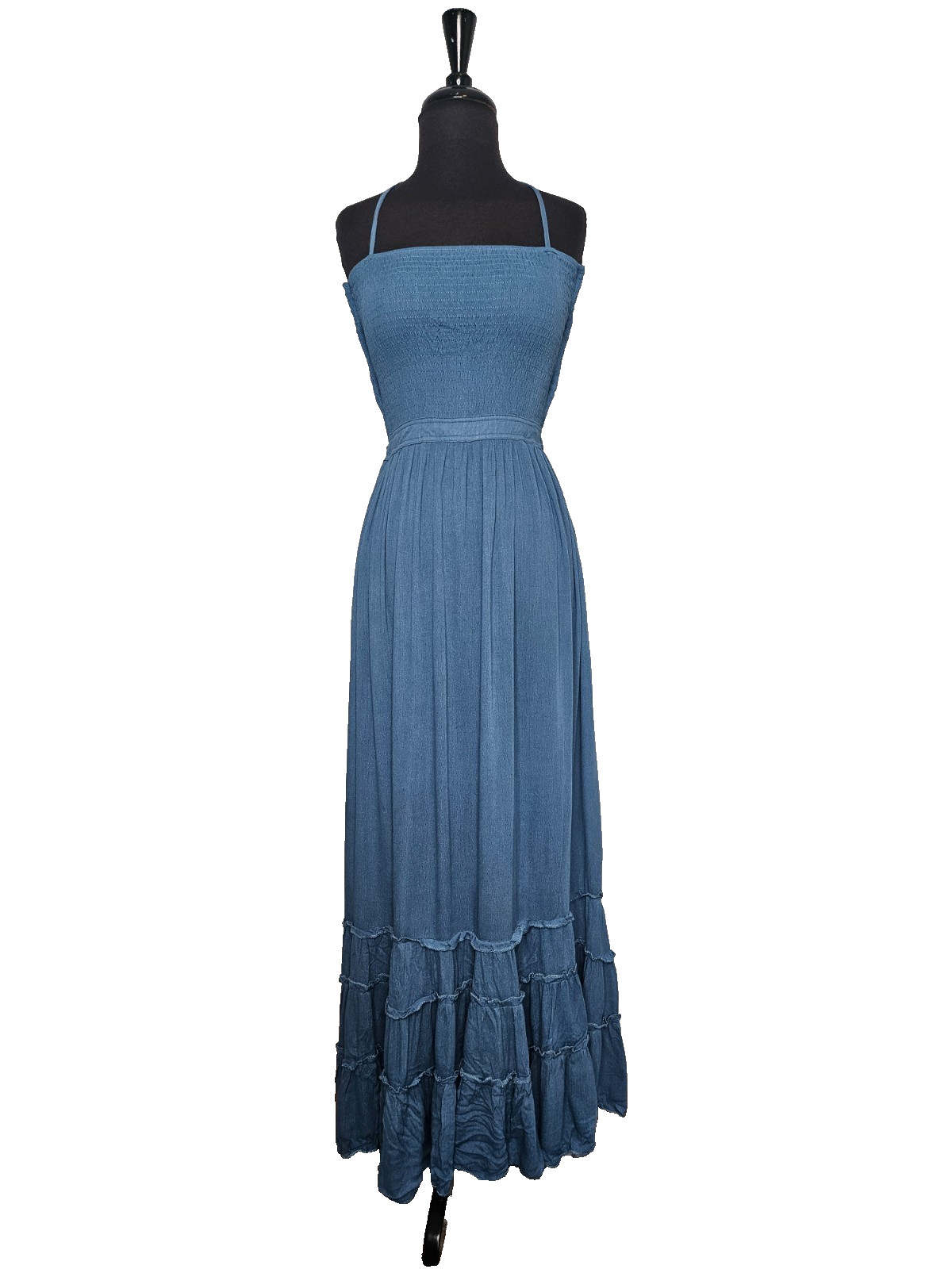 R VIVIMOS Tiered Maxi Dress Backless Smocked Large Resort Goddess Boho Vacation