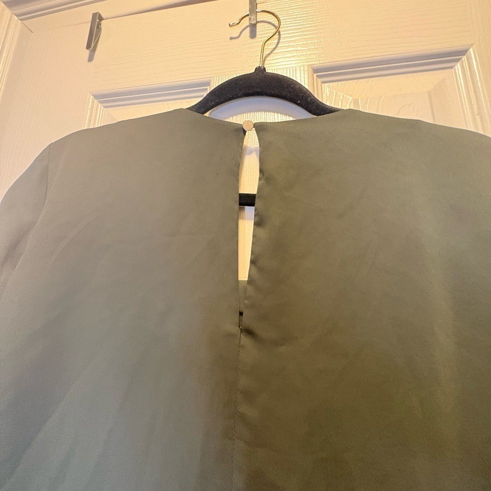 H&M Olive Green Long Sleeve Tie Cuff Shift Dress Size 14