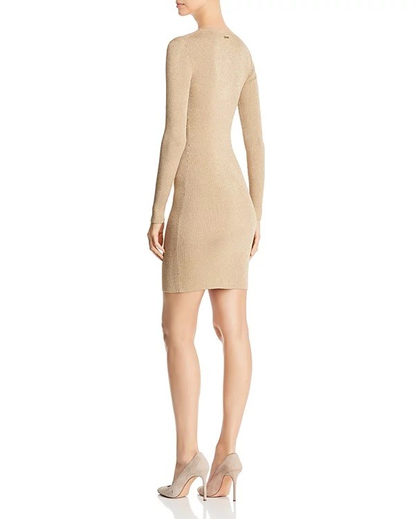 MICHAEL Michael Kors Metallic Ribbed Knit Pointenelle Sweater Mini Dress, XS