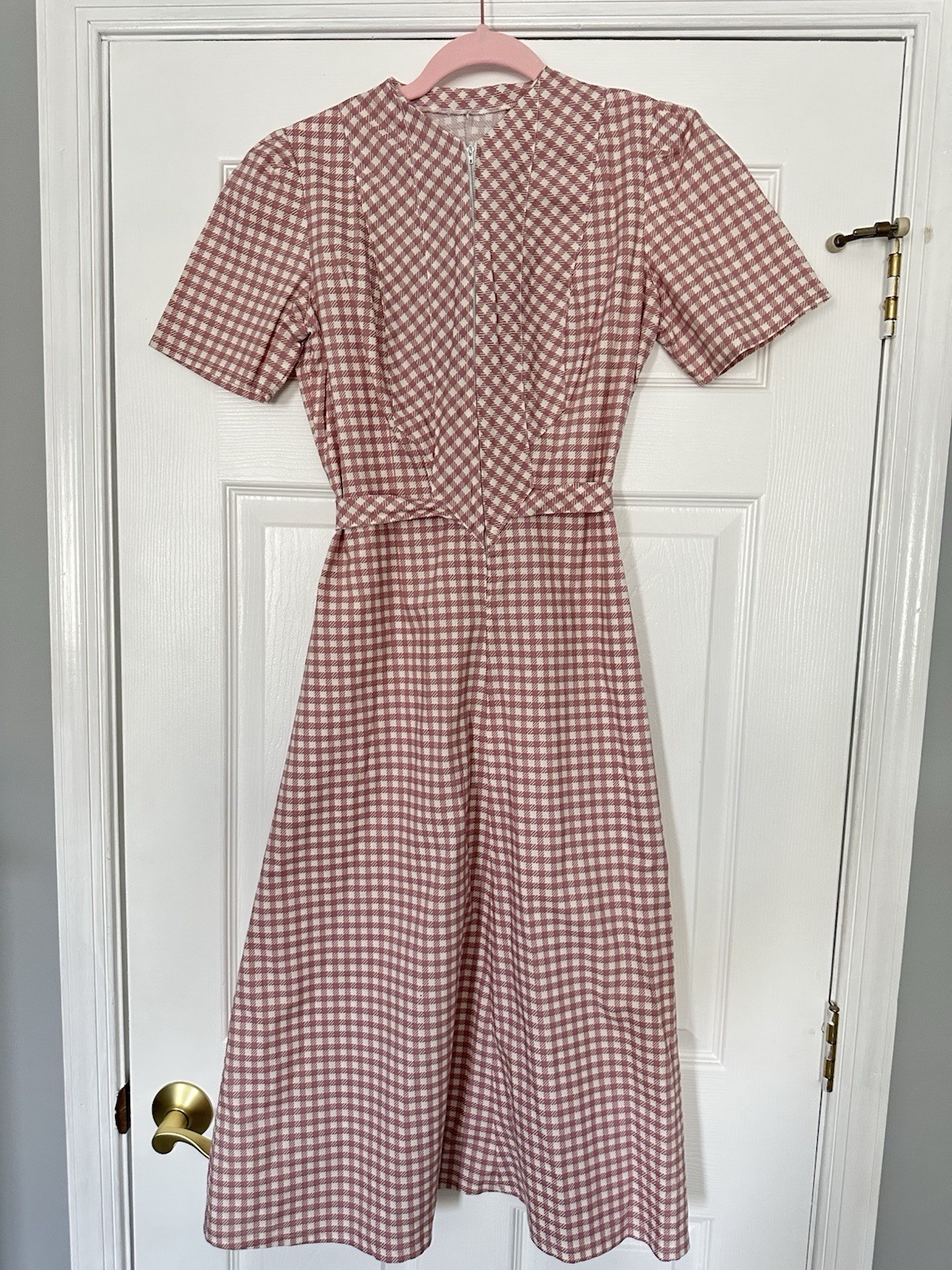 Handmade 1930s/1940s Style Checkered Dress With Exquisite Details Size XS/S