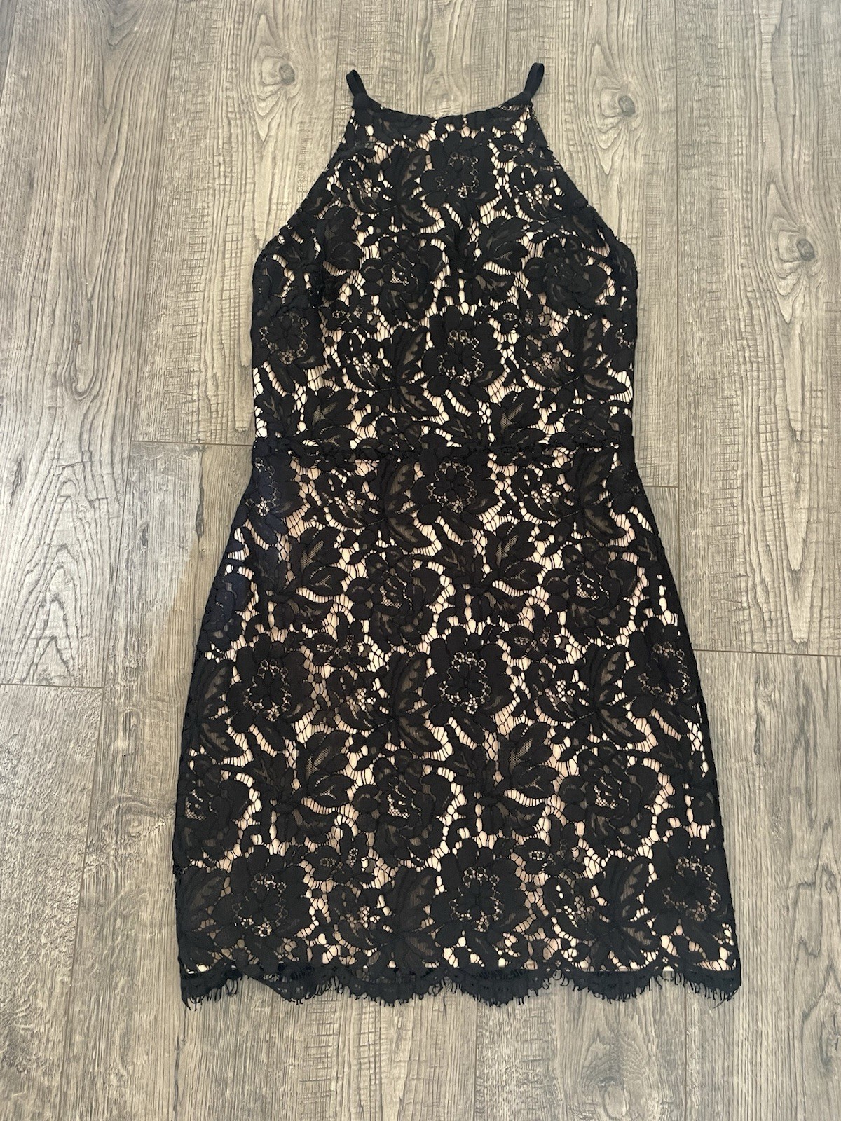 ASTR the Label Sonia Black Lace High Neck Dress Nude Lining Cocktail