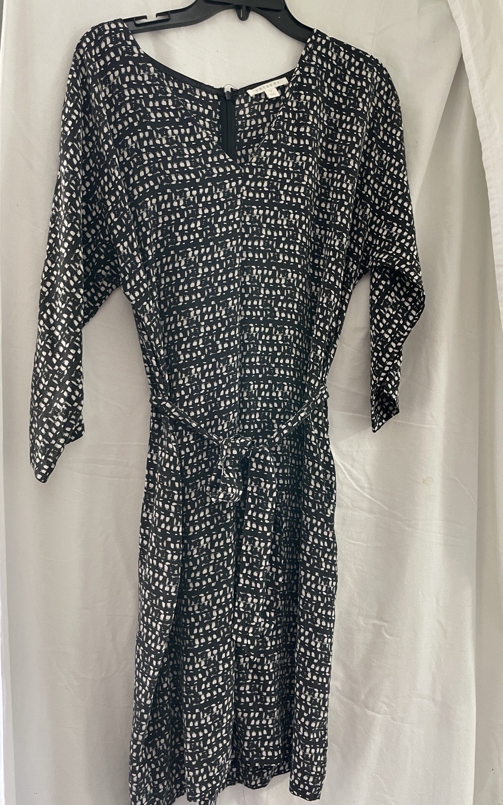 Trenery Black White Print Midi Dress Size 8 US Long Sleeve Zip Neck