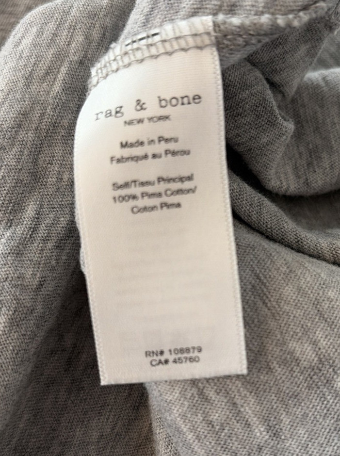 Rag & Bone Slub Dress Heather Grey S/P 100% Pima Cotton
