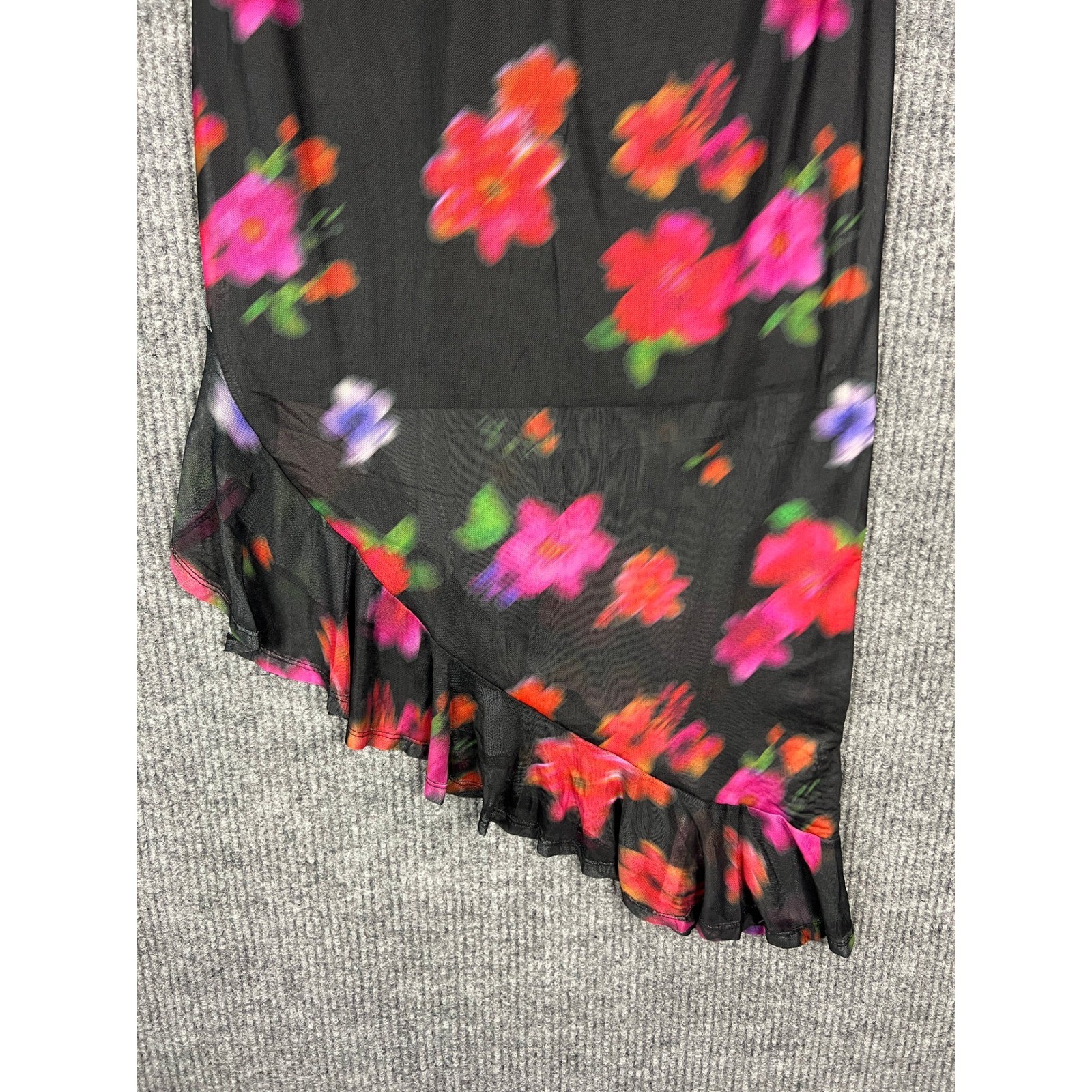 Almost Famous Whimsy Goth Floral Dress Y2K Fairycore Black Mesh Large