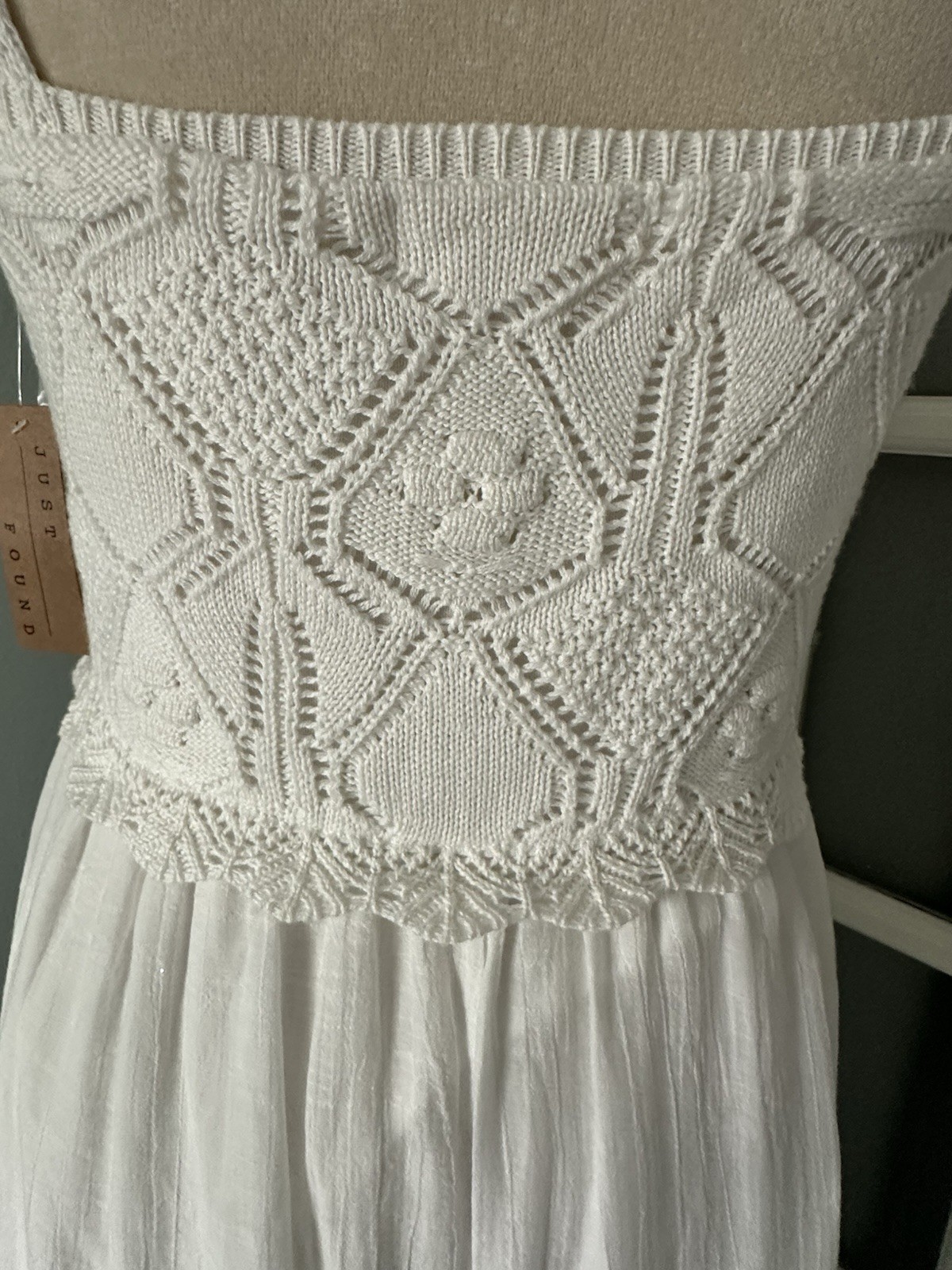 Just Found White Crochet Ruffle Square Neck Sleeveless Maxi Dress Size L