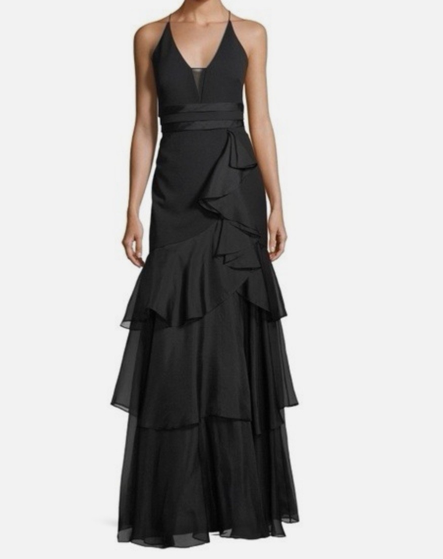 Aidan Mattox New With Tags Size 8 Women’s Black Sleeveless Tiered Chiffon Gown